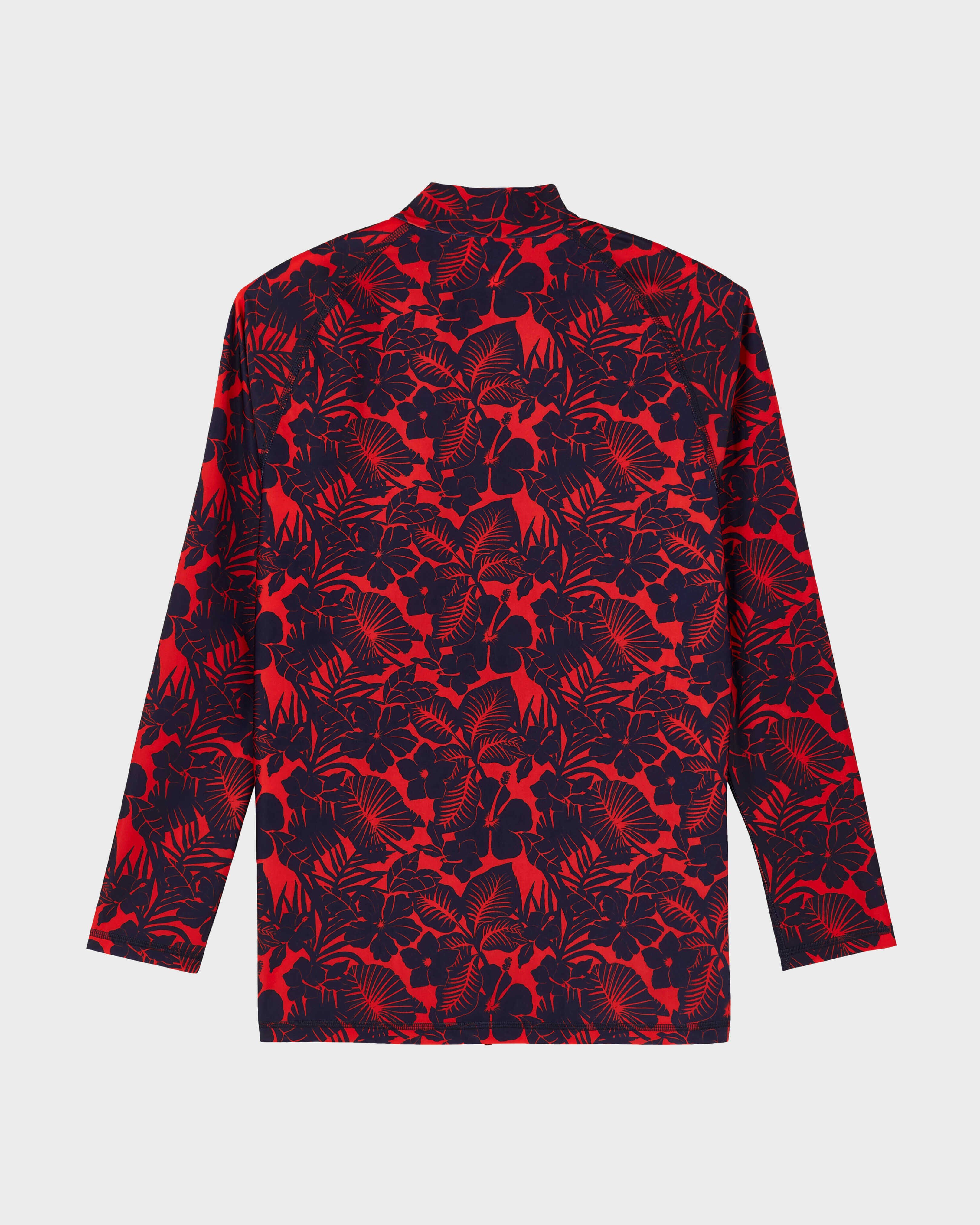 Men UV Protection Zipped Long Sleeves Rashguard Flowers POPPY RED back view