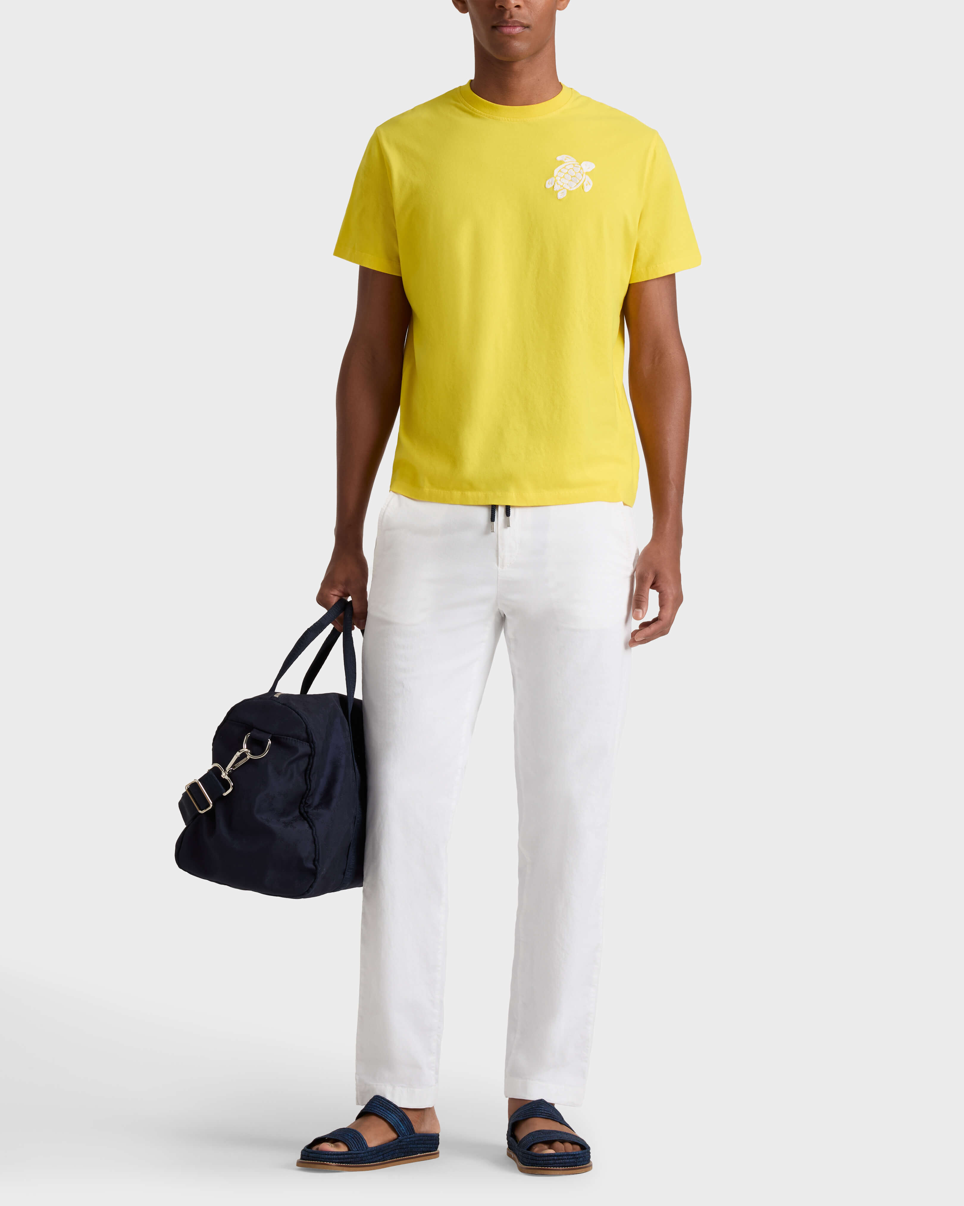Pantalon en coton satin homme uni BLANC frontworn view