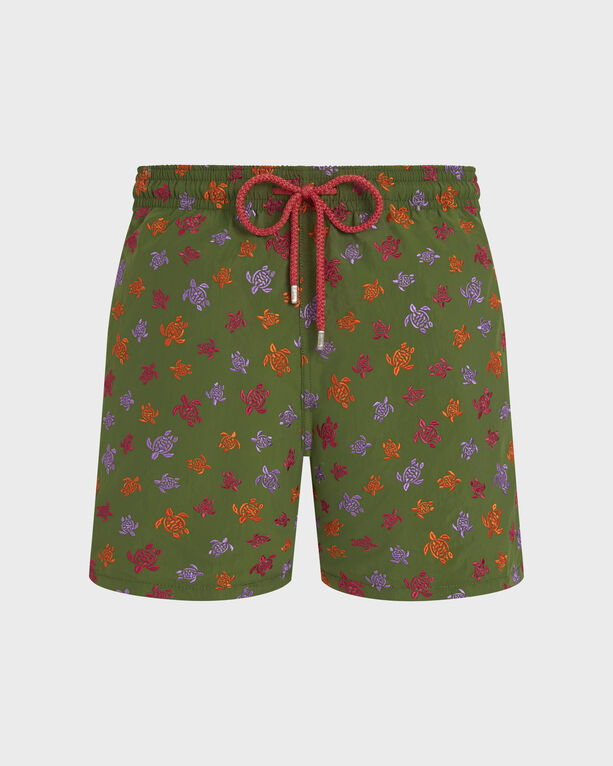 Vilebrequin Men Embroidered Swim Shorts Micro Ronde Des Tortues In Green