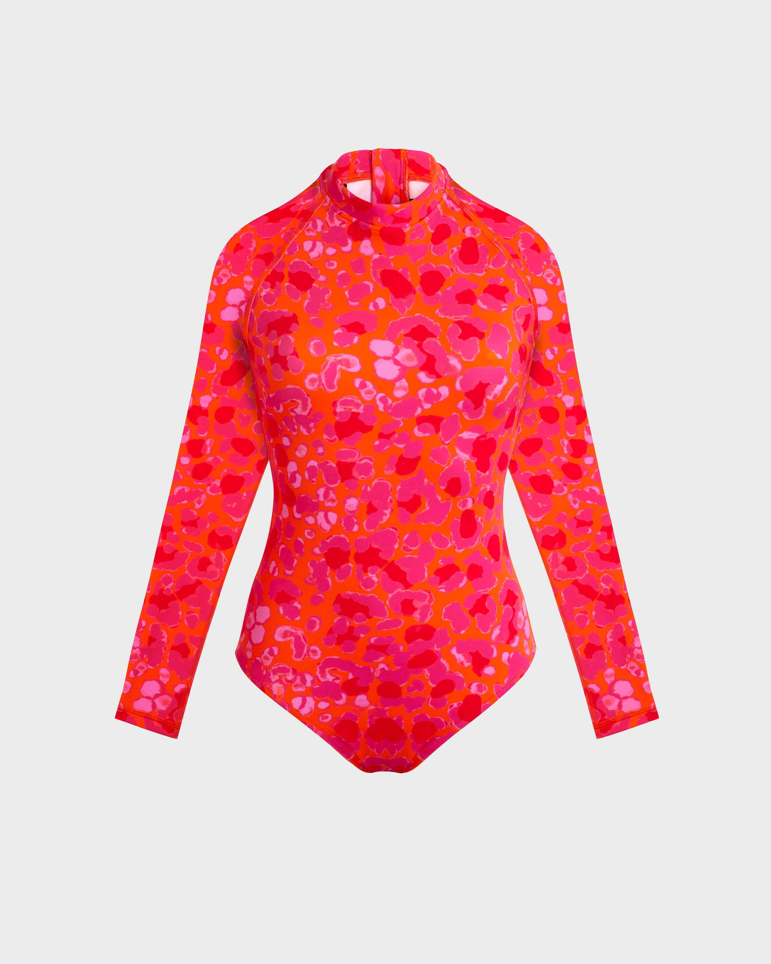 Women Long Sleeves One-Piece Rashguard New Leopard ALBICOCCA front view