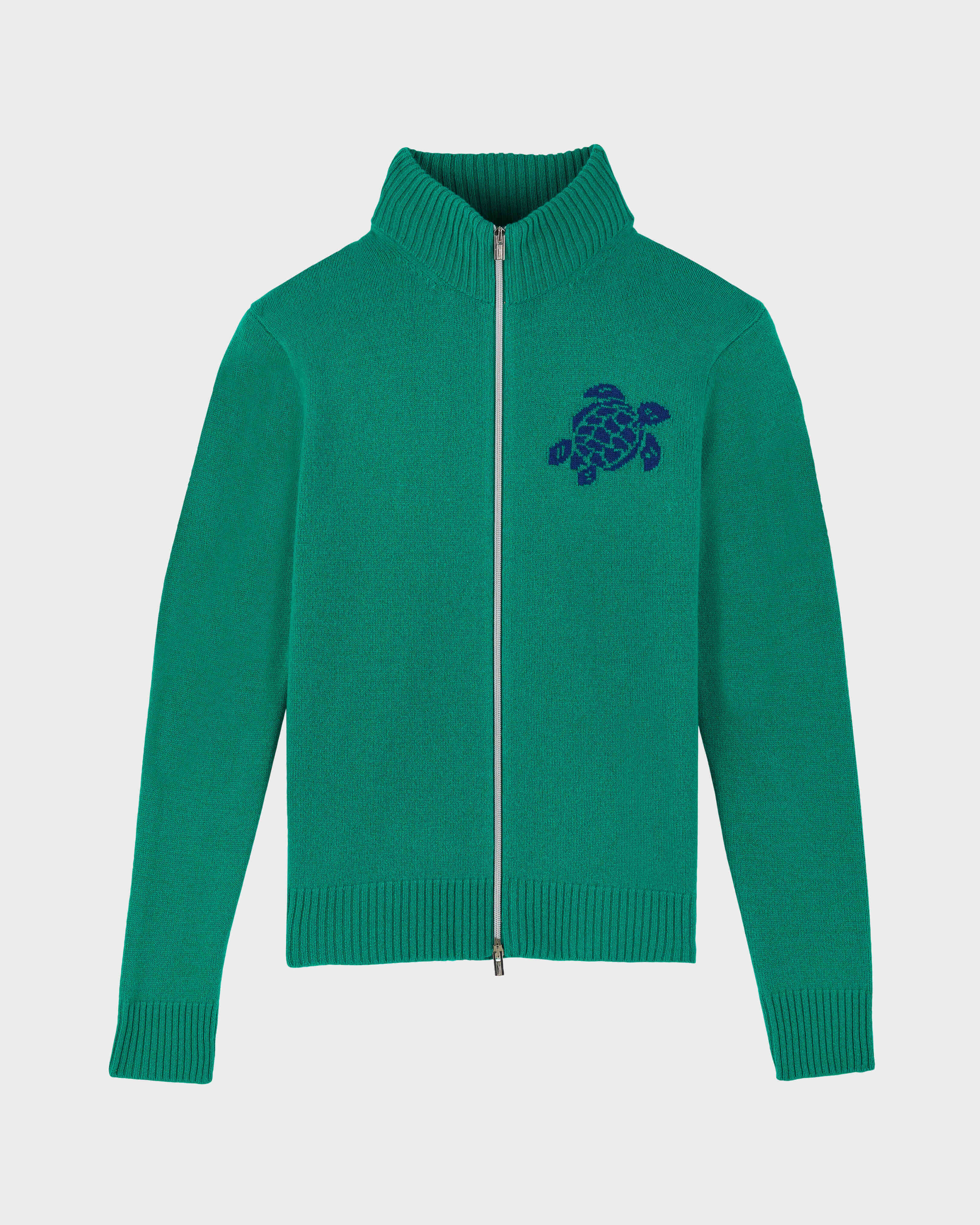 Men Wool and Cashmere Full Zip Sweater Turtle CHLOROPHYLL front view