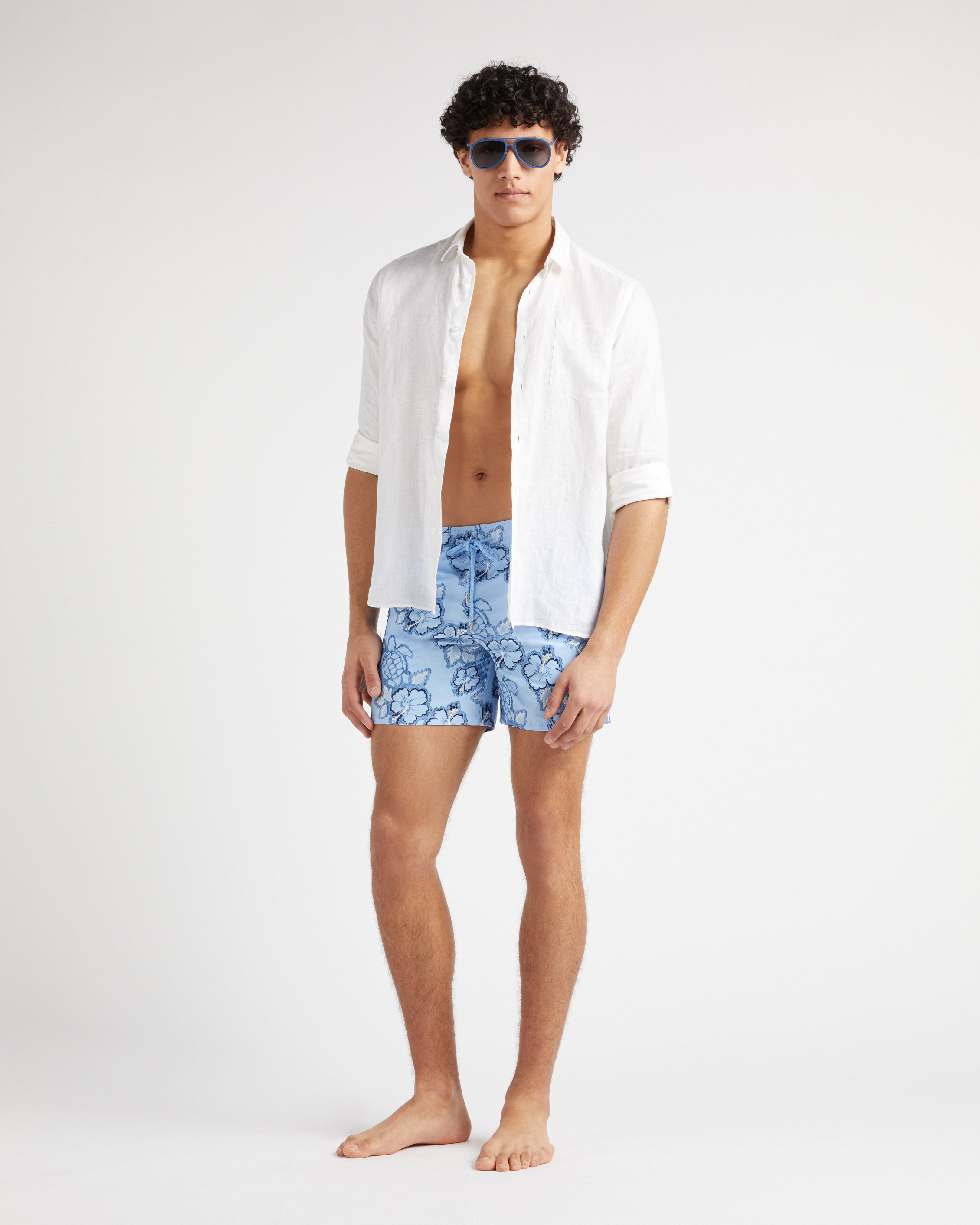 Men Swim Trunks Embroidered Hibiscus - Limited Edition FLAX FLOWER supp1 view