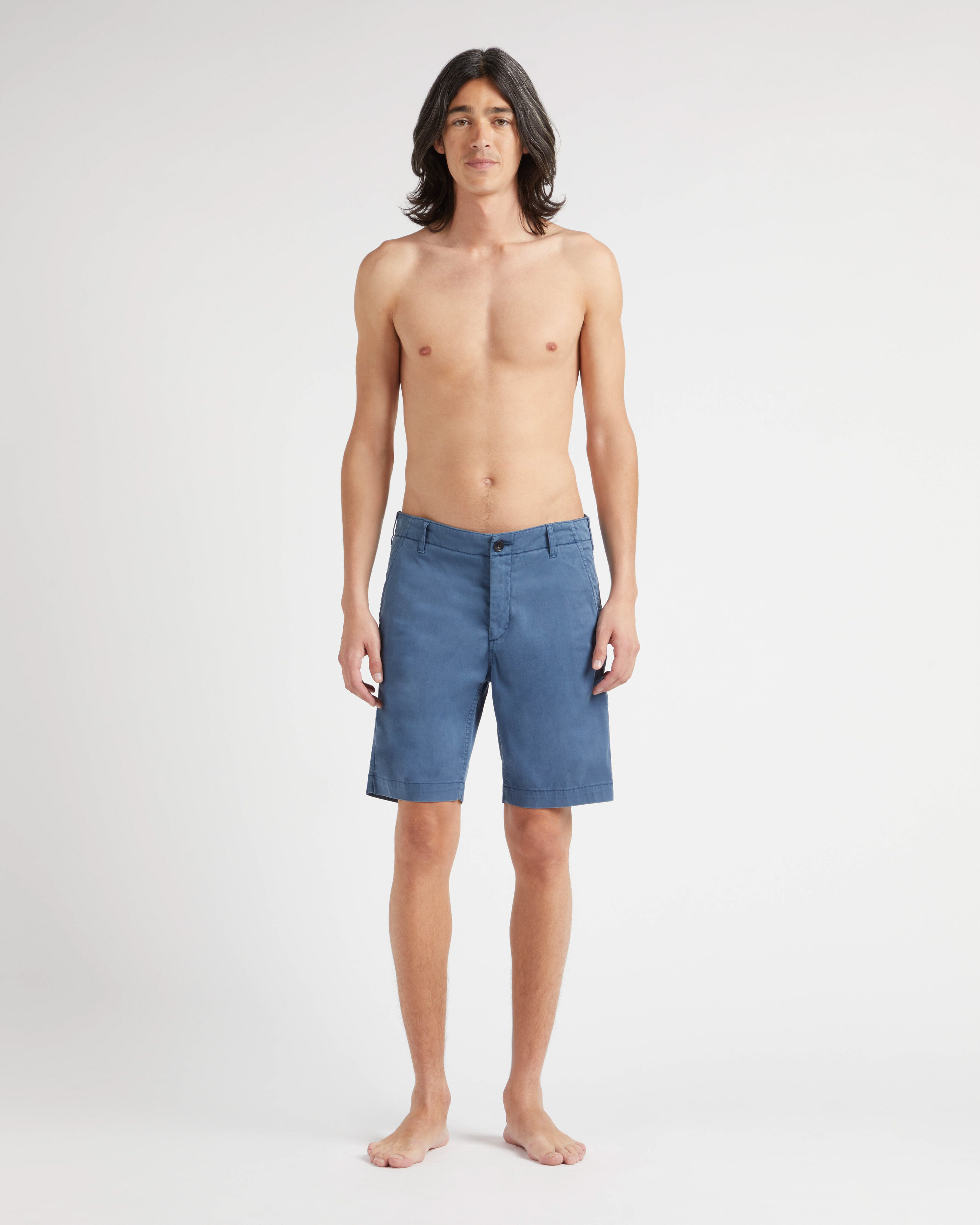 Men Tencel Gabardine Bermuda Shorts SEA BLUE frontworn view