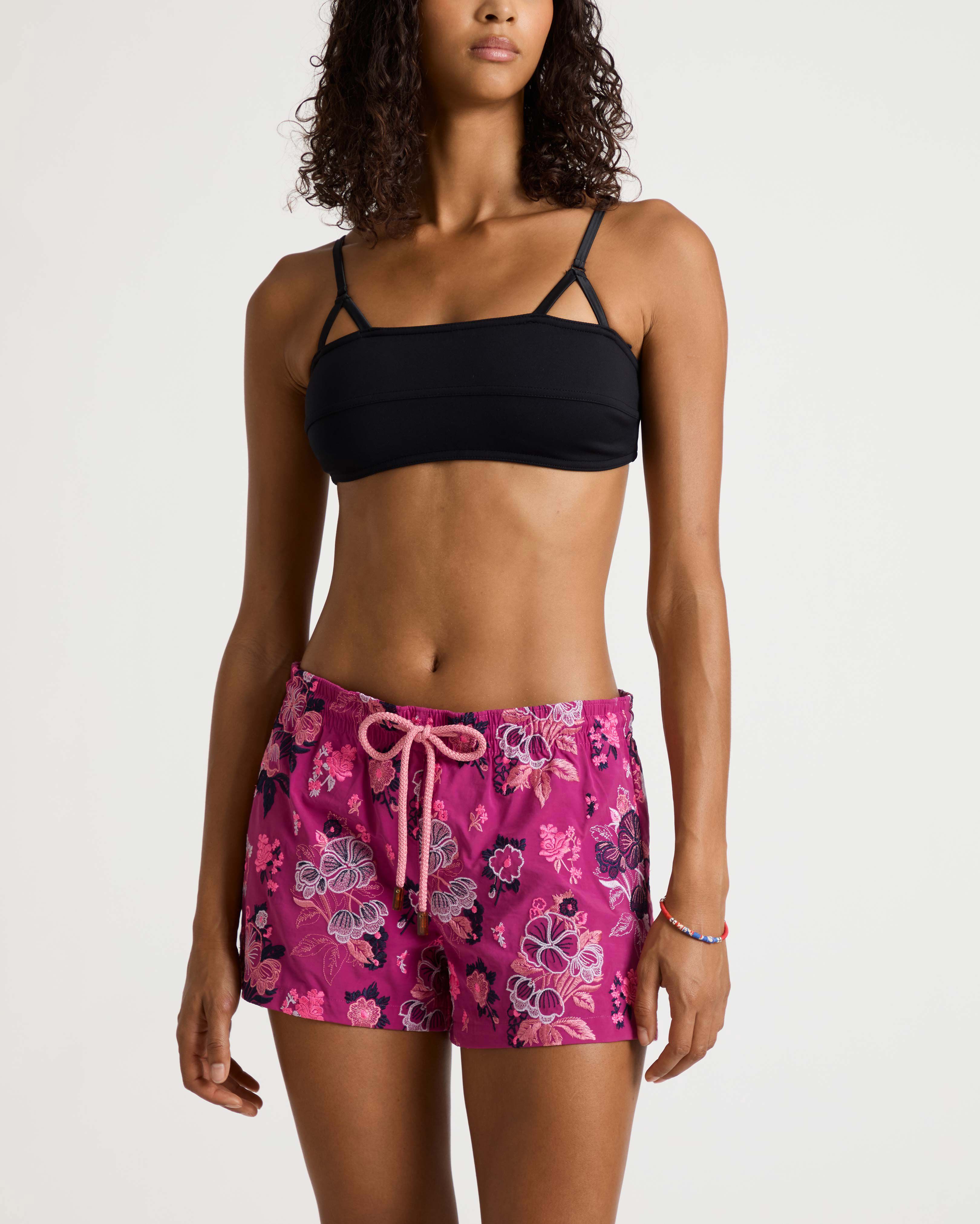 Women Swim Shorts Embroiedered Flowers PORPORA frontworn view