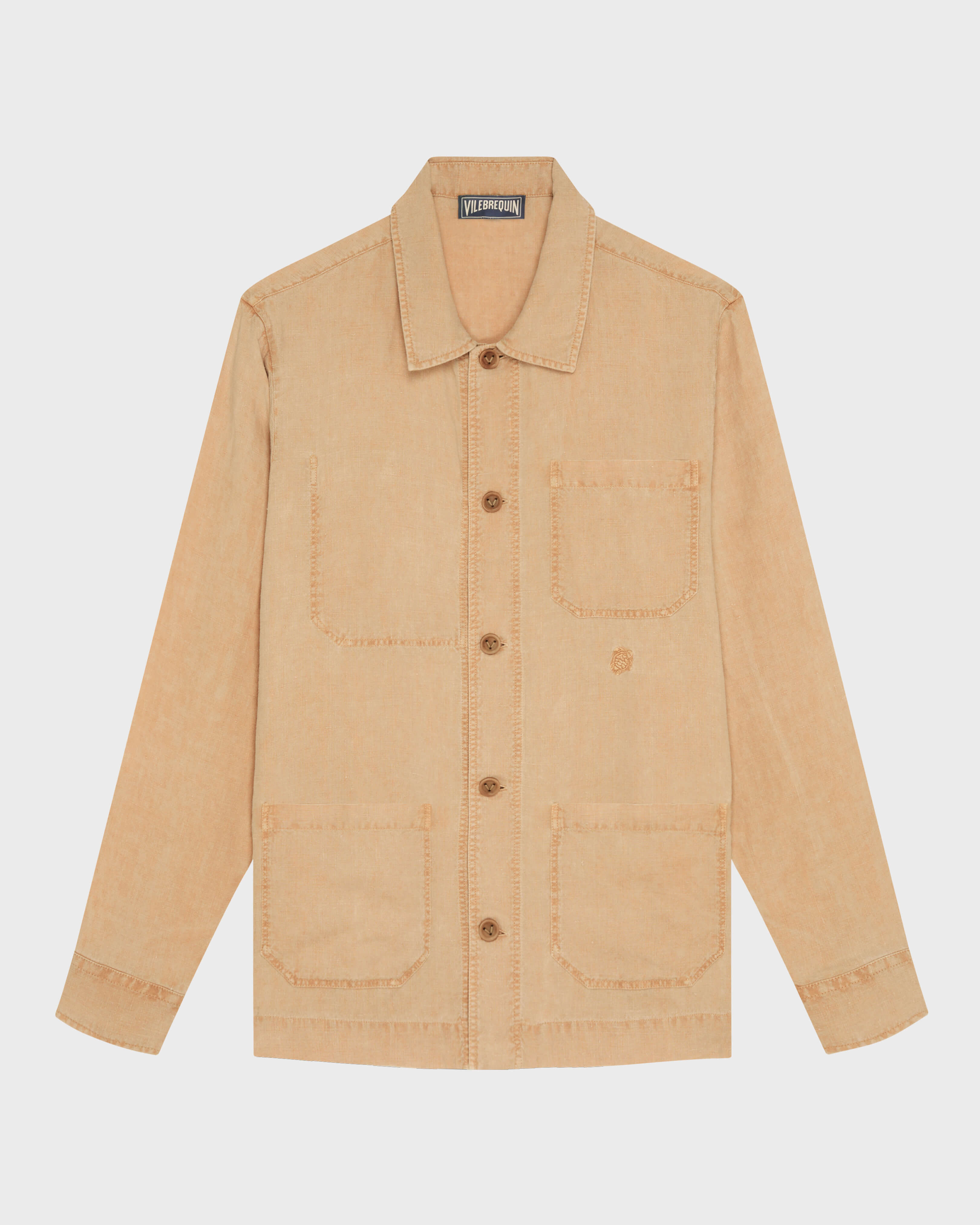 Sobrecamisa de lino con tinte mineral para hombre MOCHA front view