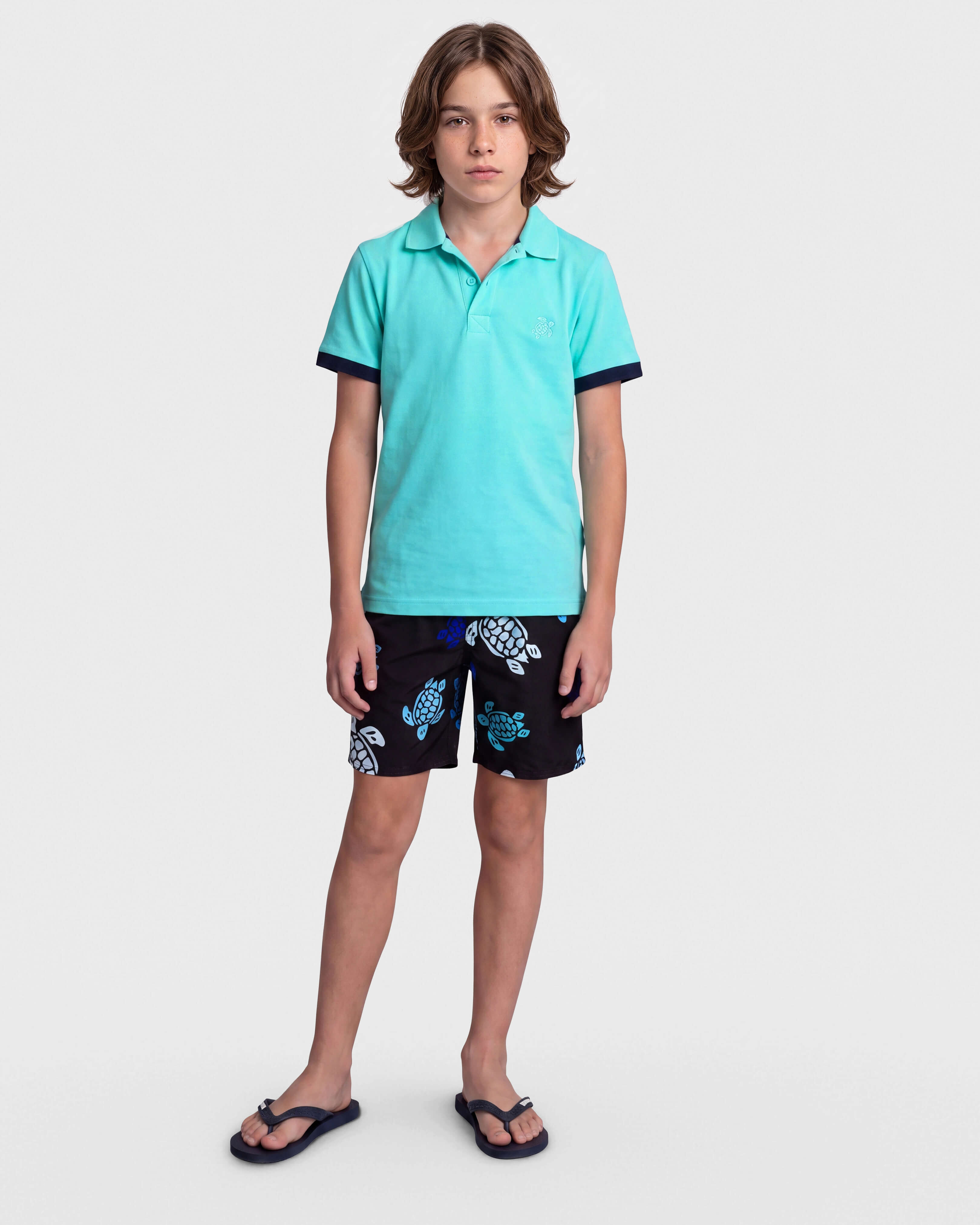 Boys Ultra-light and Packable Swim Shorts Tortues Multicolores BLACK frontworn view