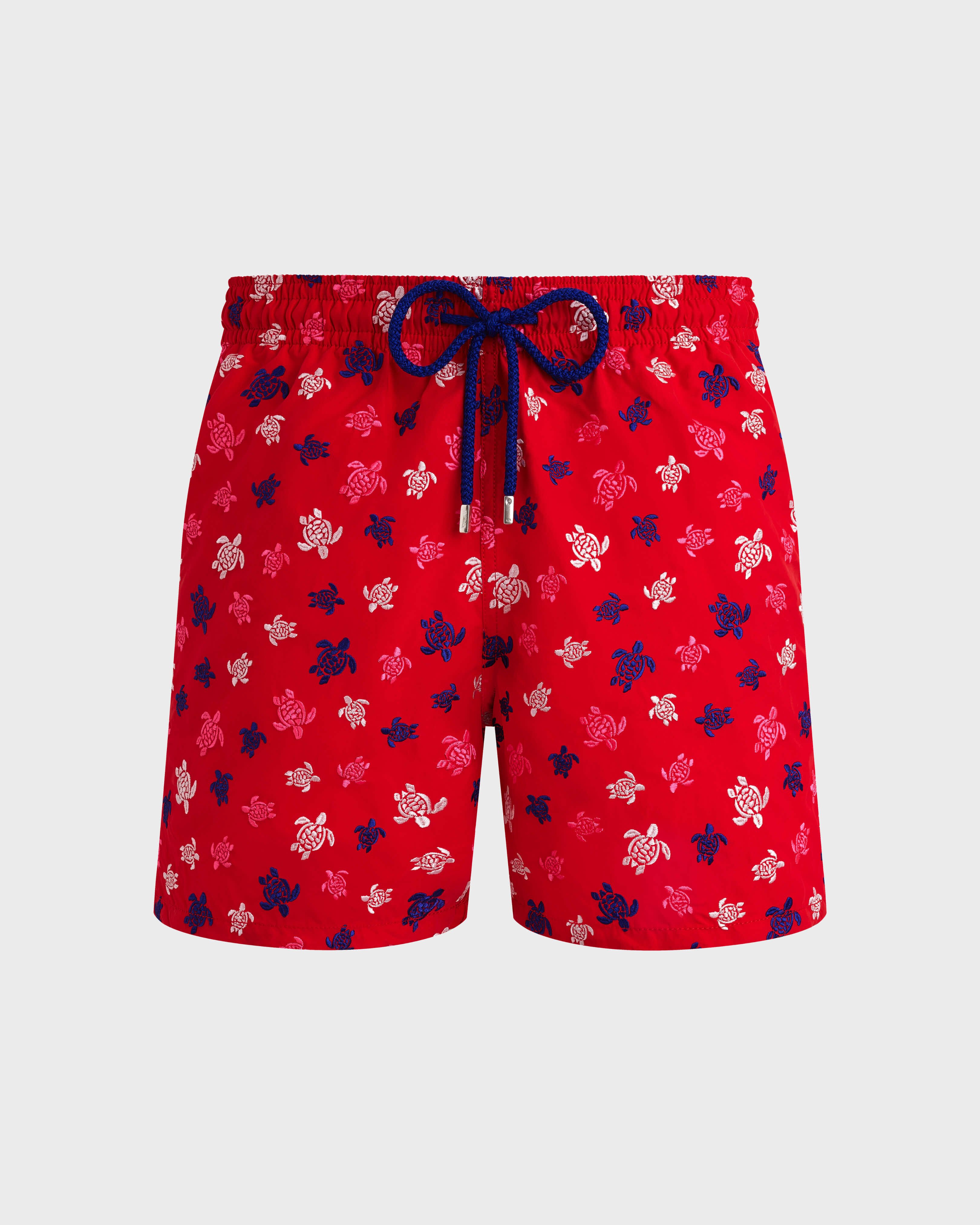 Men Swim Shorts Embroidered Ronde des Tortues - Limited Edition POPPY RED front view