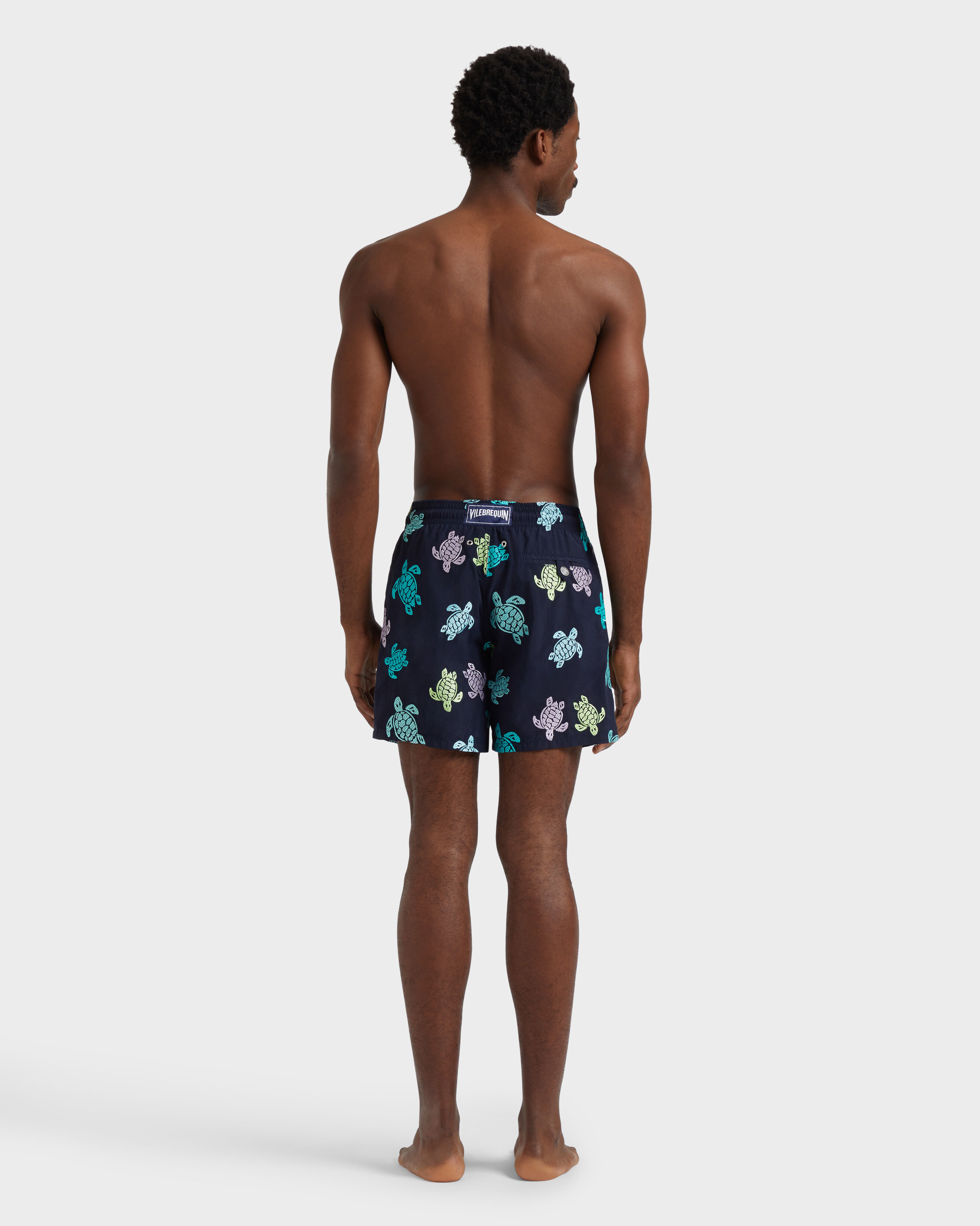 Men Swim Shorts Embroidered Tortue Multicolore - Limited Edition NAVY backworn view