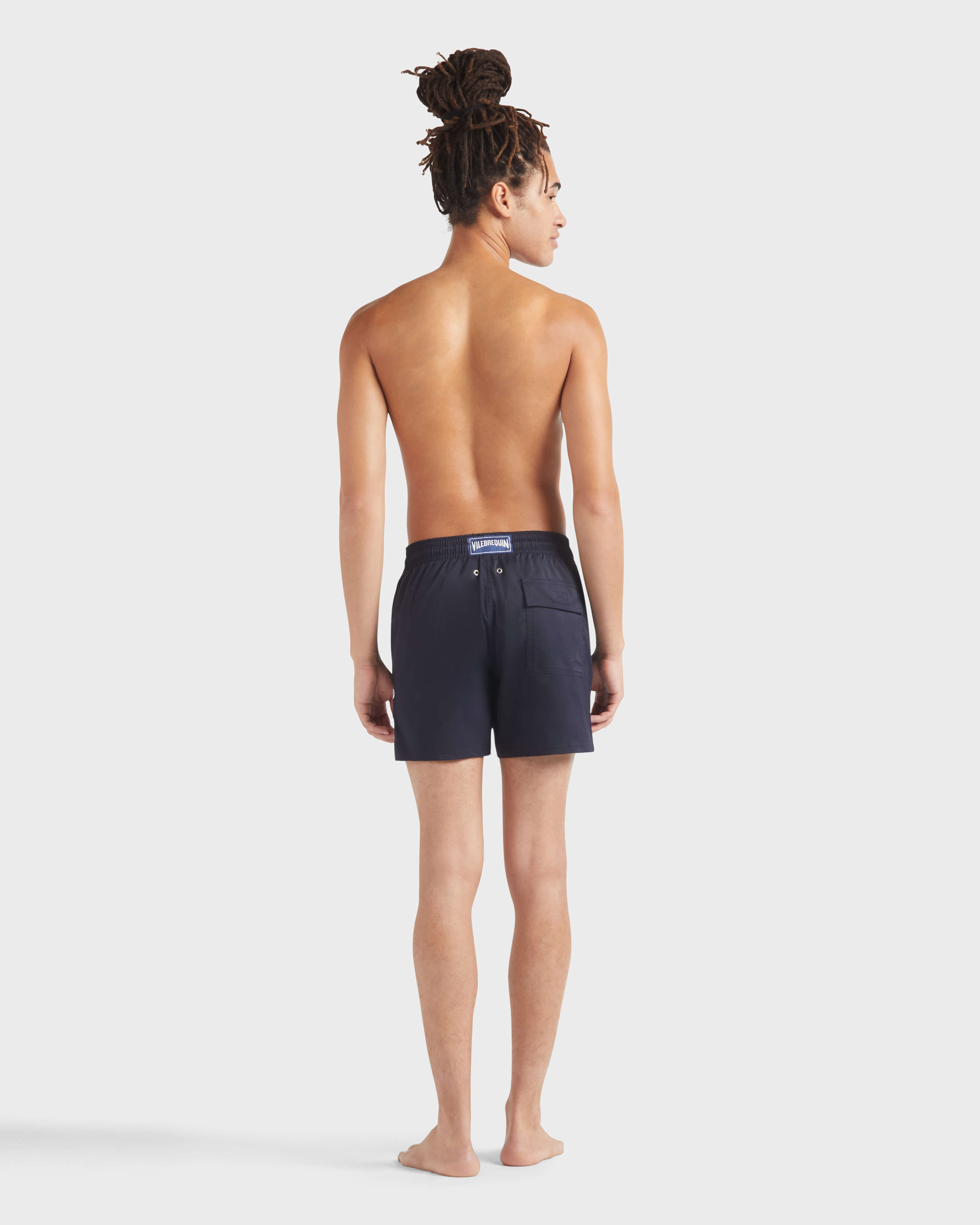 Men Stretch Short Swim Shorts Placed Starlette NAVY backworn view