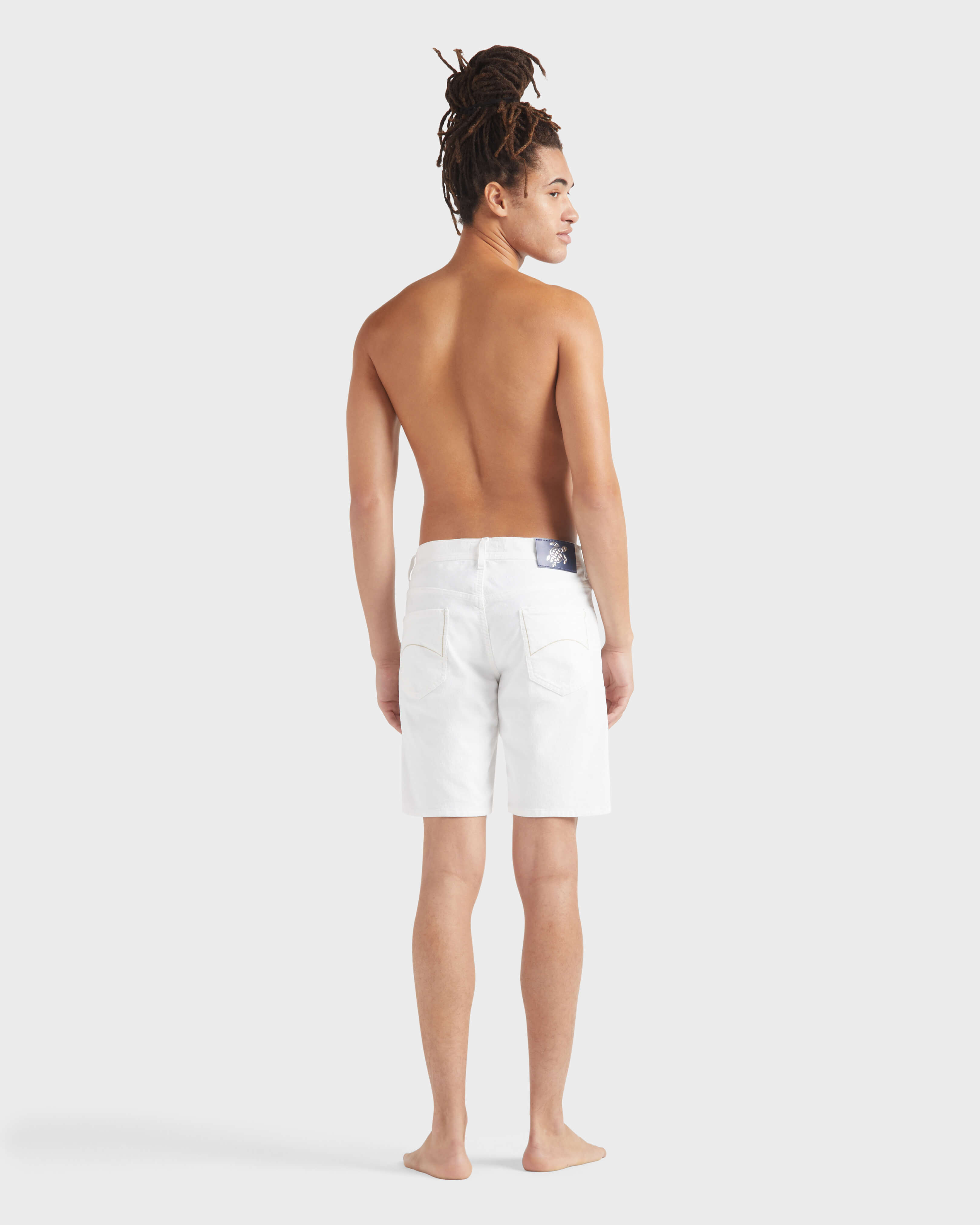 Men Corduroy Bermuda Shorts Solid BIANCO backworn view