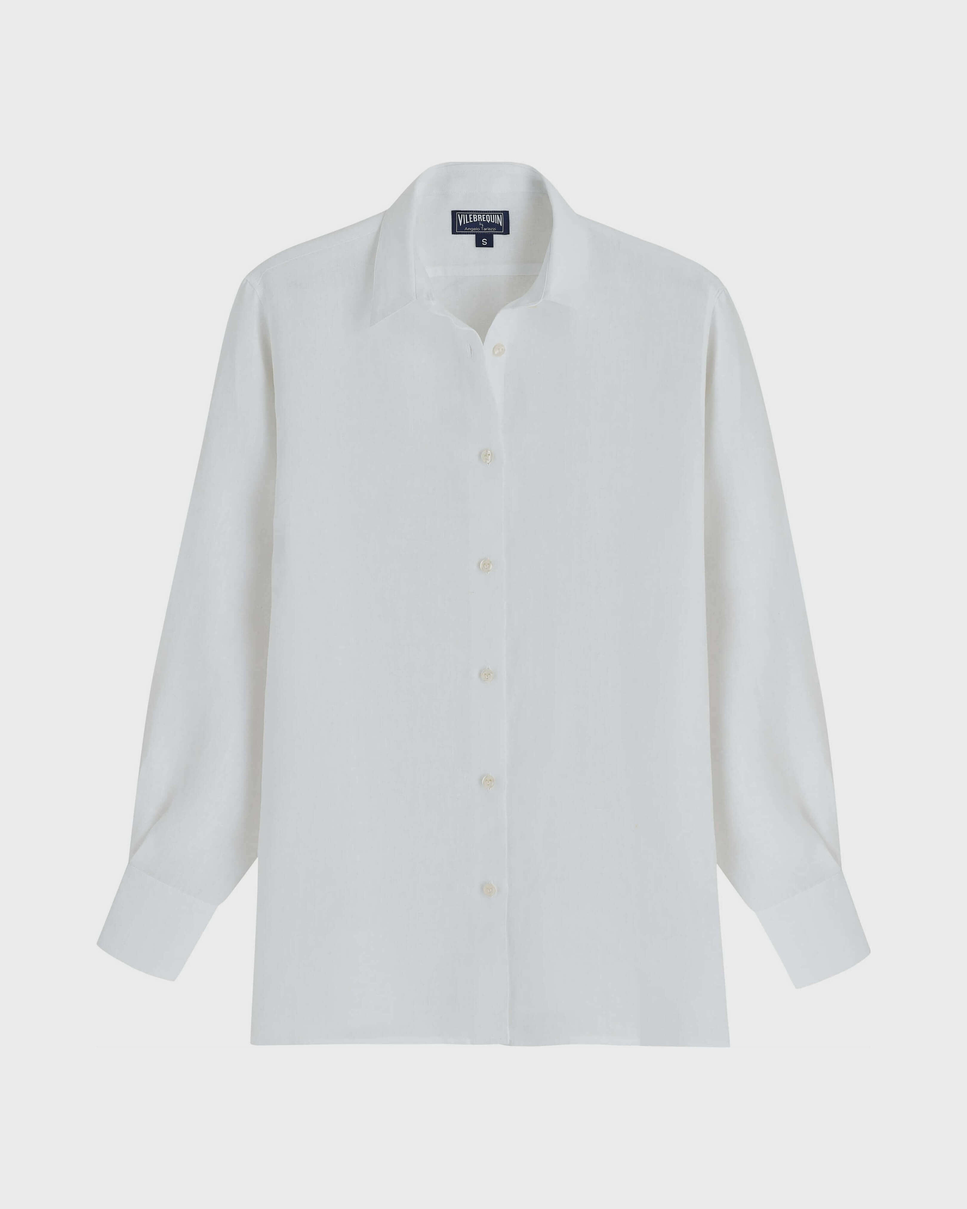 Women Solid Linen Shirt- Vilebrequin x Angelo Tarlazzi WHITE front view