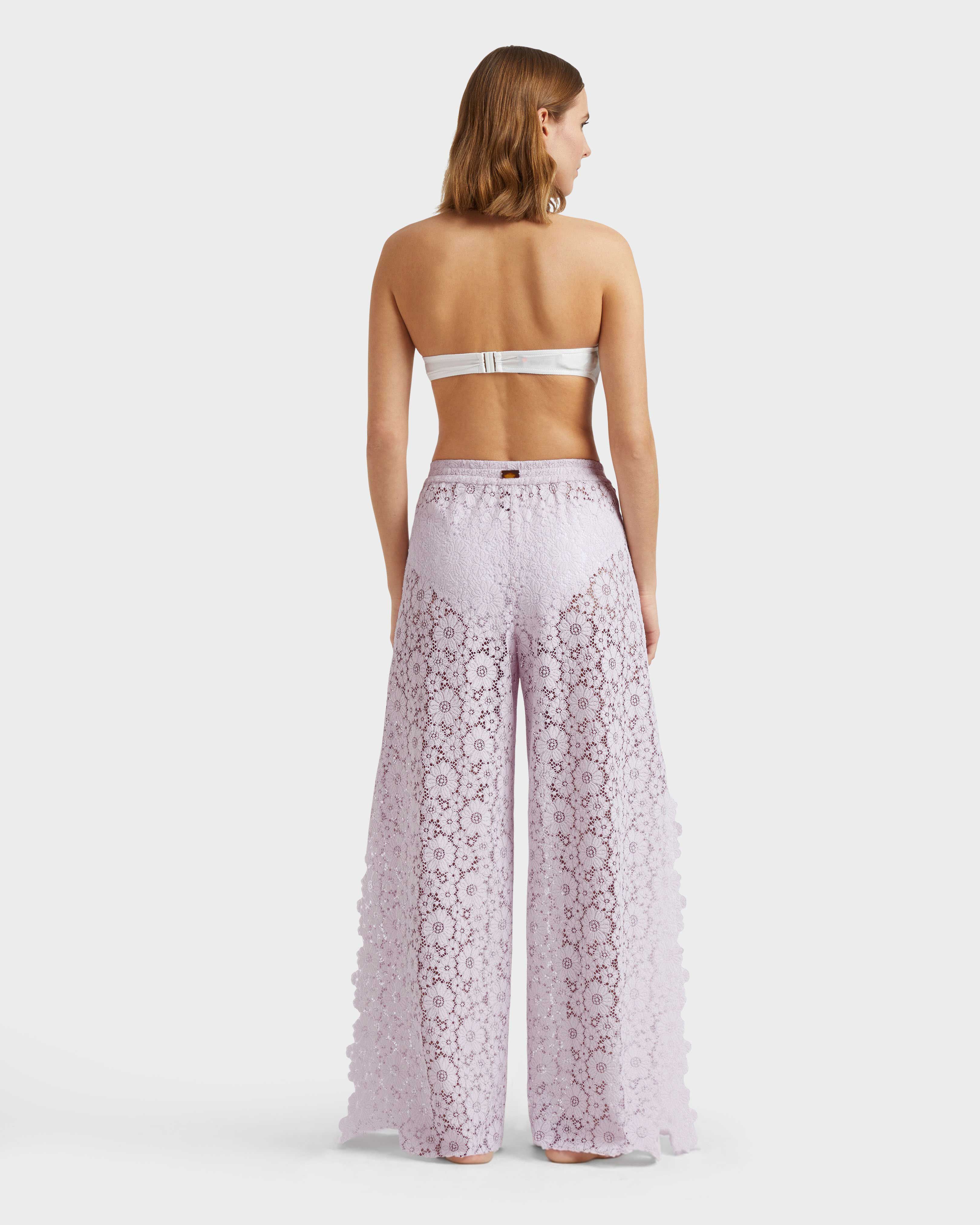 Women Pants Flowers Lace PETALE / PINK backworn view
