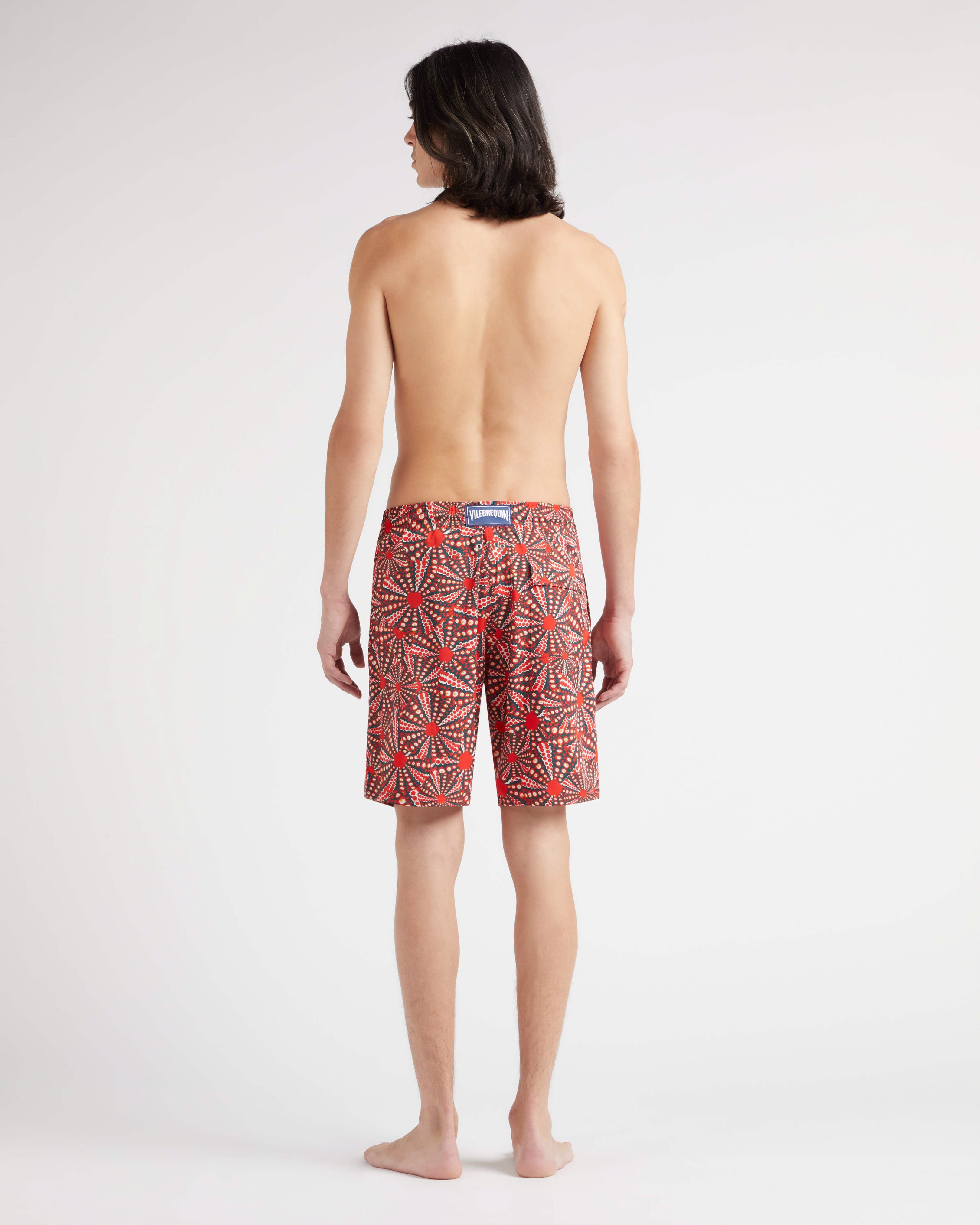 Men Long Stretch Swim Shorts Oursinades POPPY RED backworn view