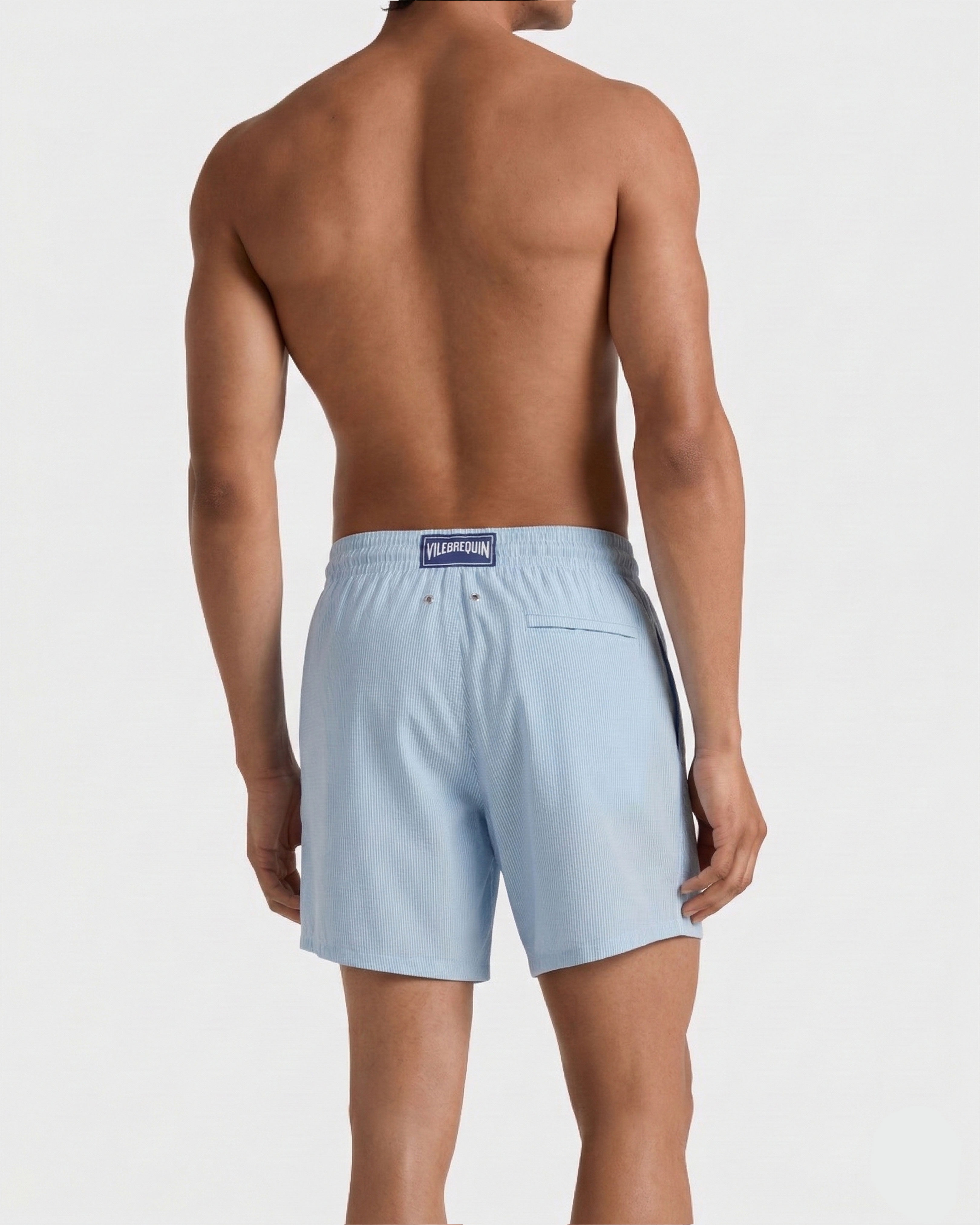 Men Ultrafine Wool Swim Shorts Micro Rayures Tailoring BLUE TOPAZ backworn view