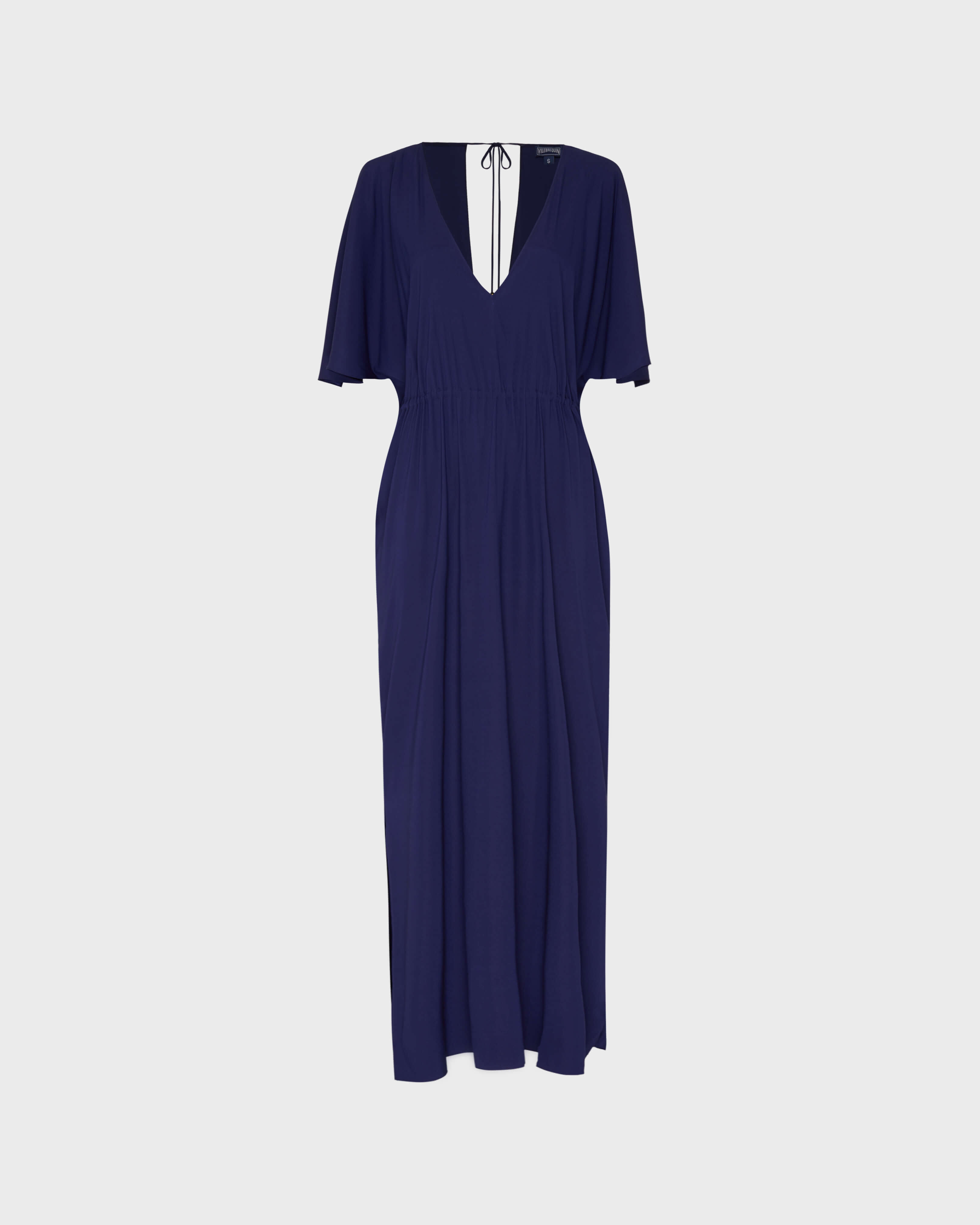 Vestido largo de satén de seda liso para mujer MIDNIGHT front view