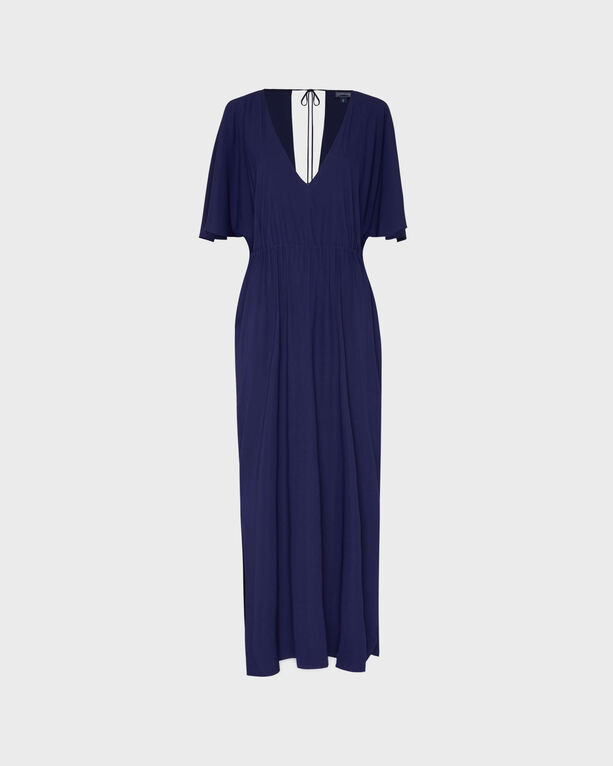 Vilebrequin Women Long Silk Satin Dress Solid In Blue