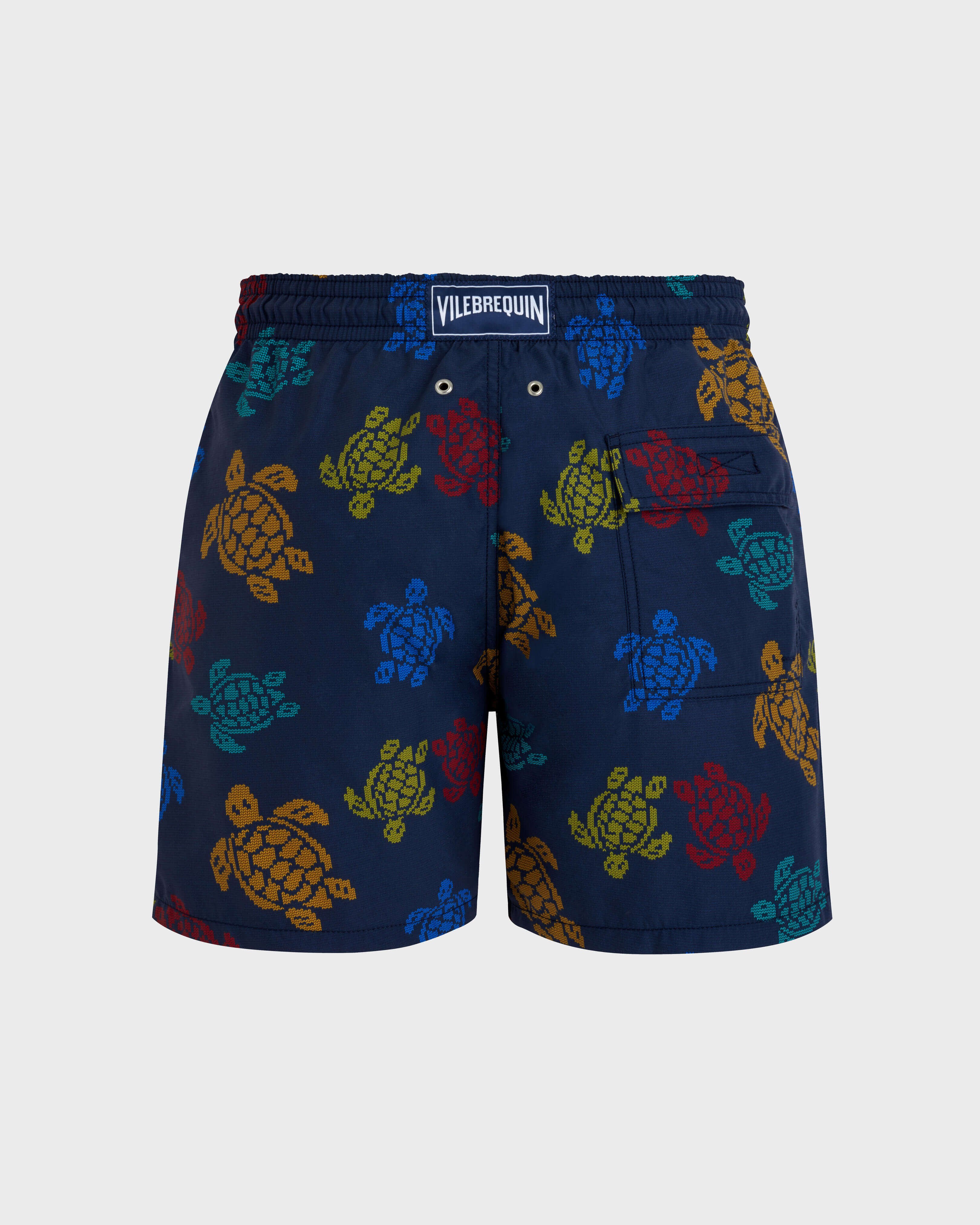 Men Swim Trunks Ronde des Tortues Tricot - Vilebrequin x Falke NAVY back view