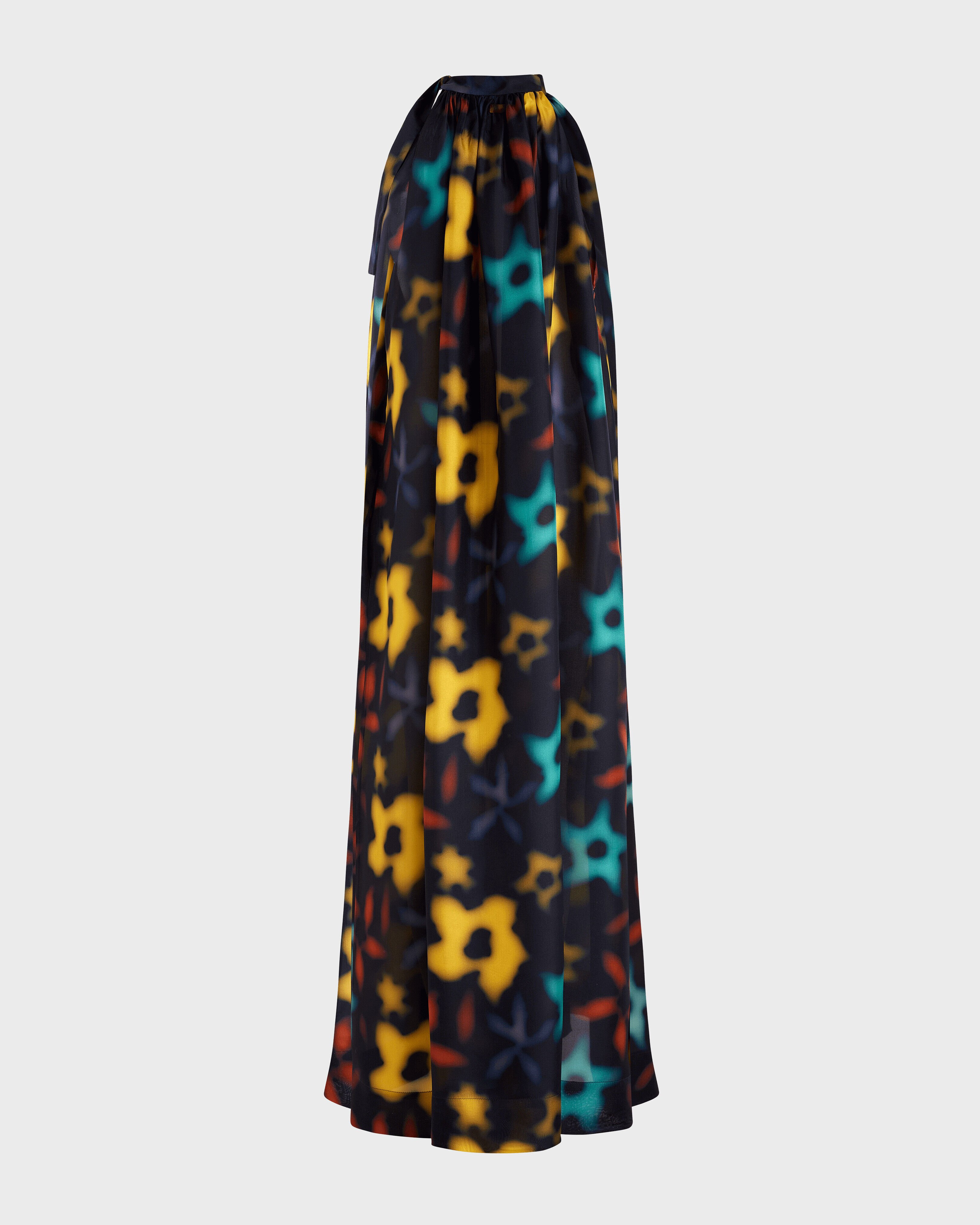 Women Silk Dress Blurred NAVY back view