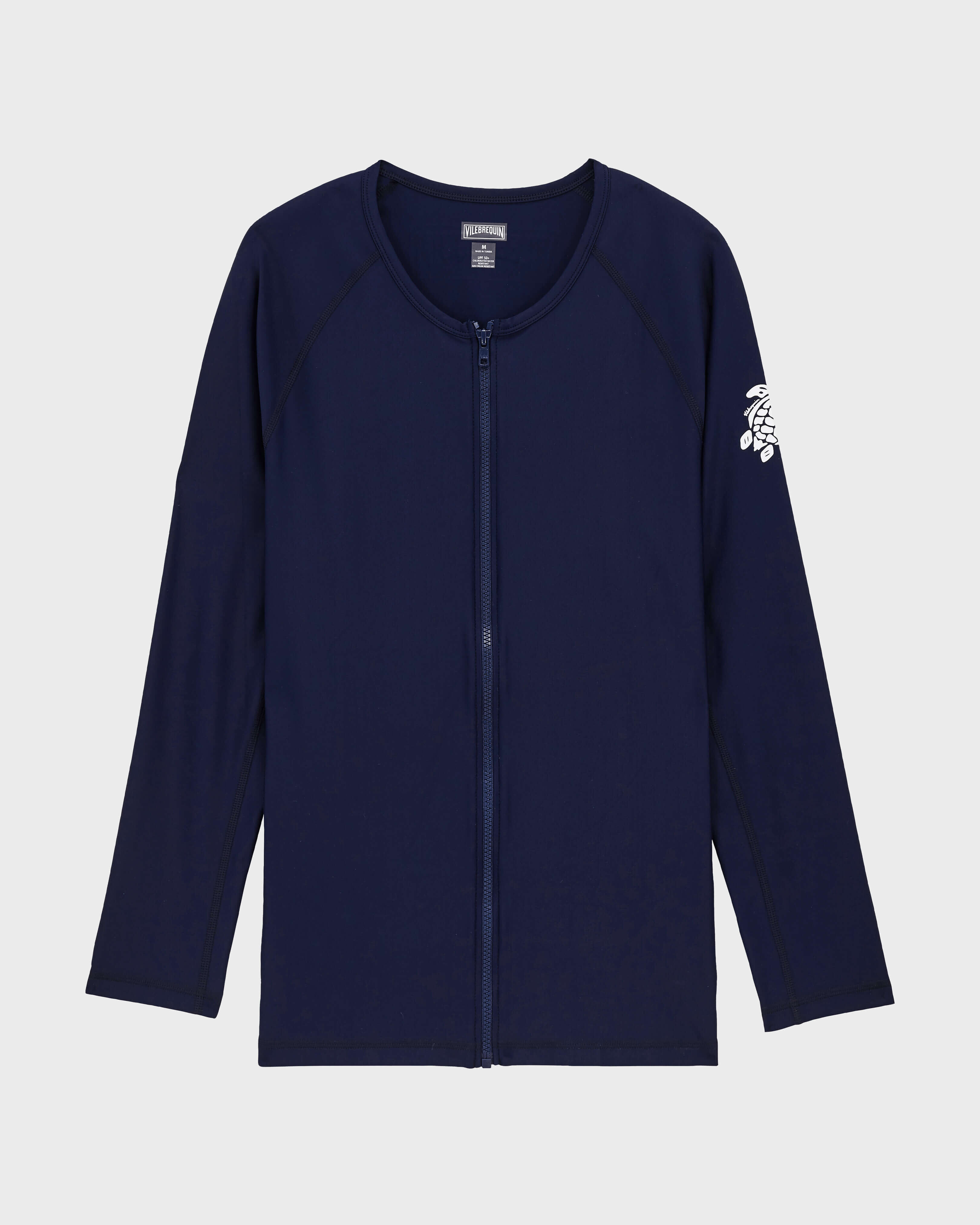 Camiseta de baño de color liso con cremallera y protección solar para hombre AZUL MARINO front view