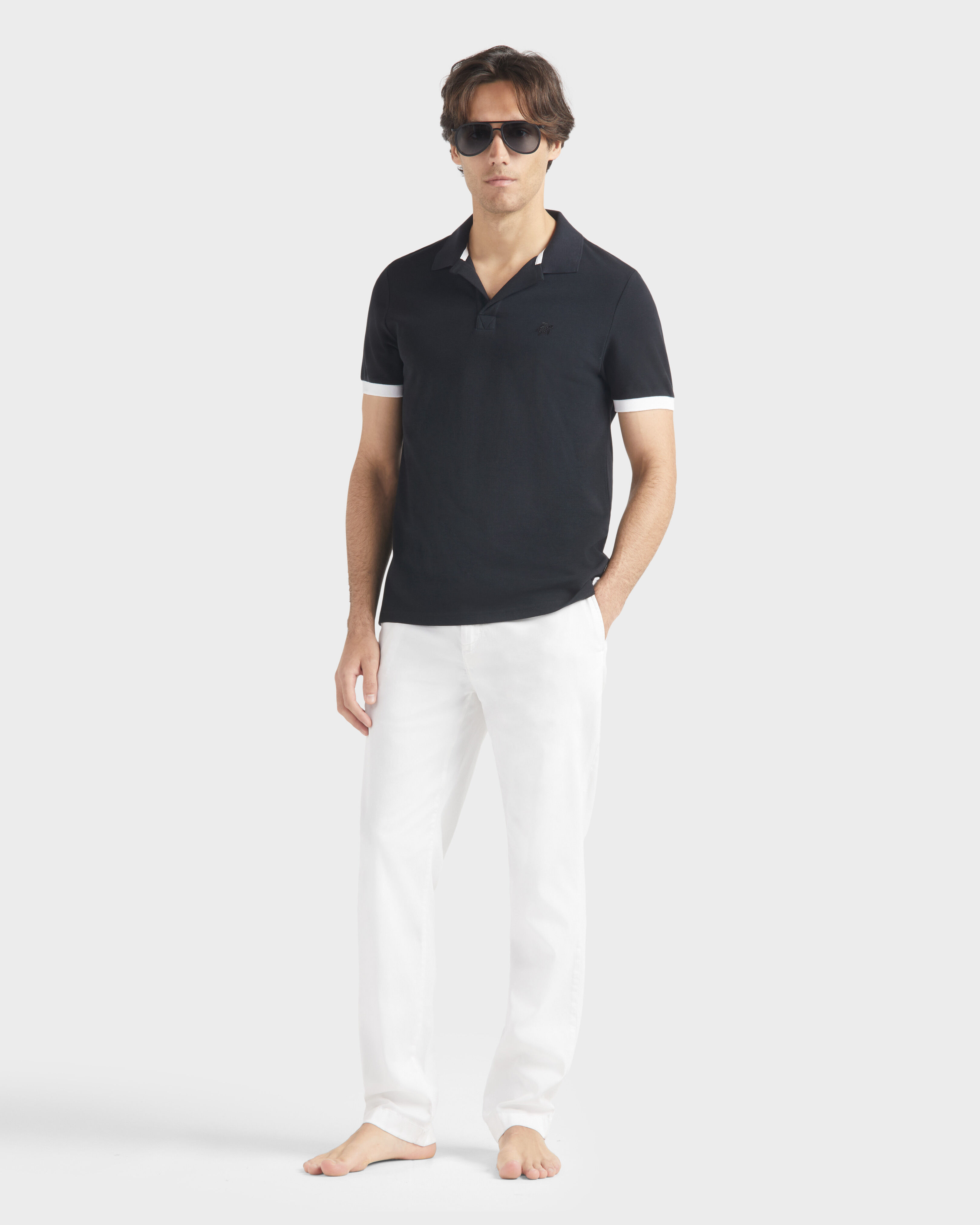 Men Organic Cotton Pique Polo Shirt Solid BLACK supp1 view