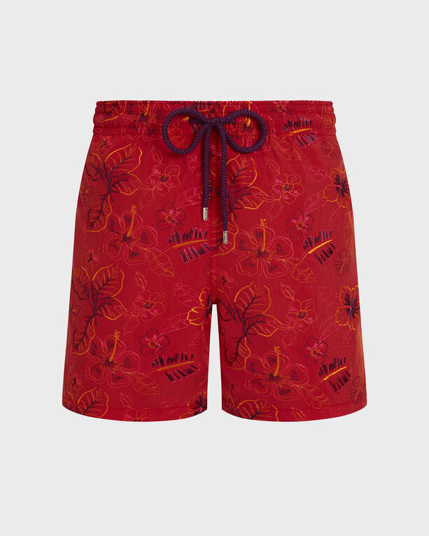 Vilebrequin - Men Embroidered Swim Shorts Island Flowers - Limited Edition - Swimwear - Mistral - Red - Size 5XL