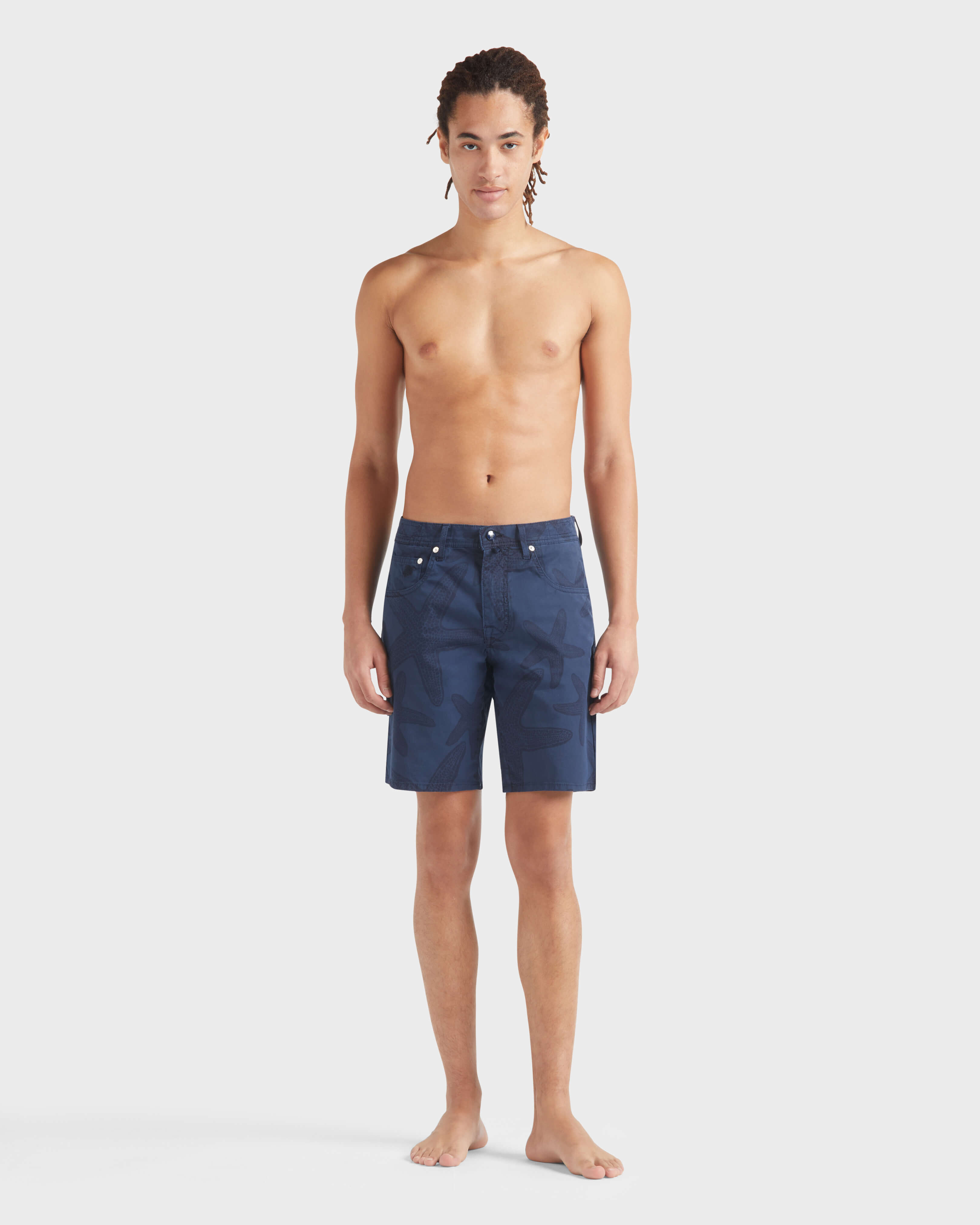 Men Bermuda Shorts Starfish Darkening Printed Gabardine NAVY frontworn view