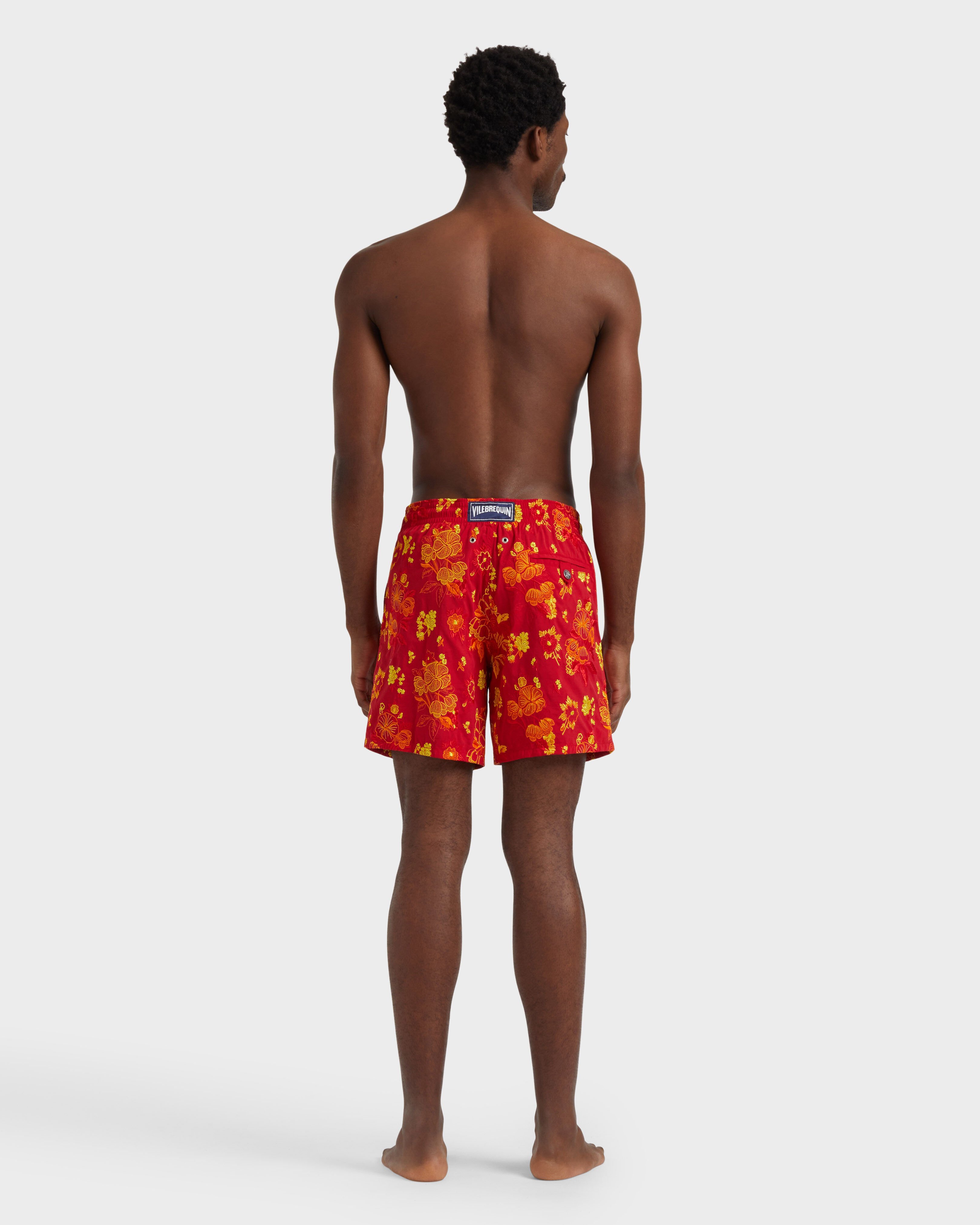 Men Swim Shorts Embroidered Flowers - Limited Edition LIPSTICK backworn view