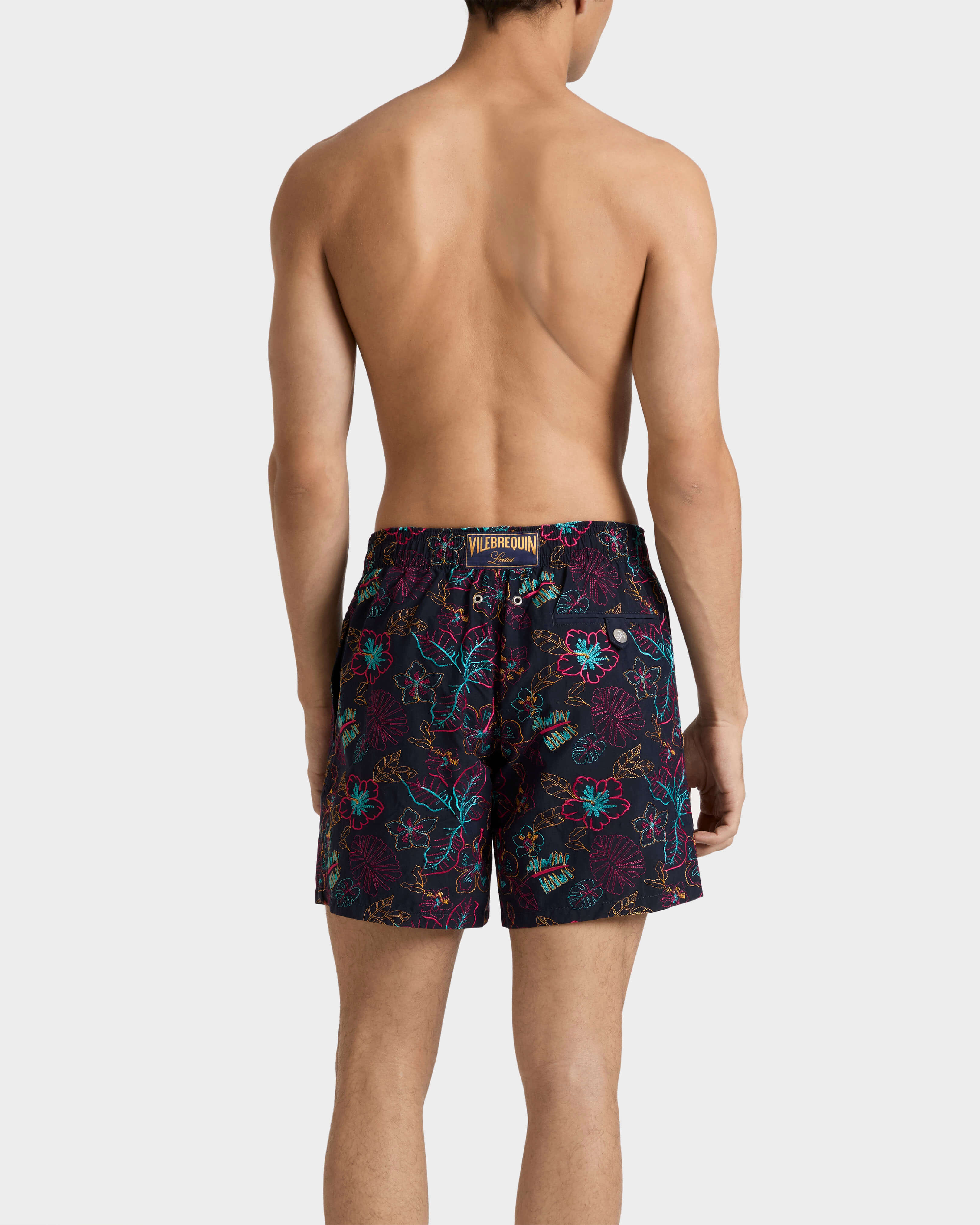 Men Embroidered Swim Shorts Island Flowers - Limited Edition BLU MARINE backworn view