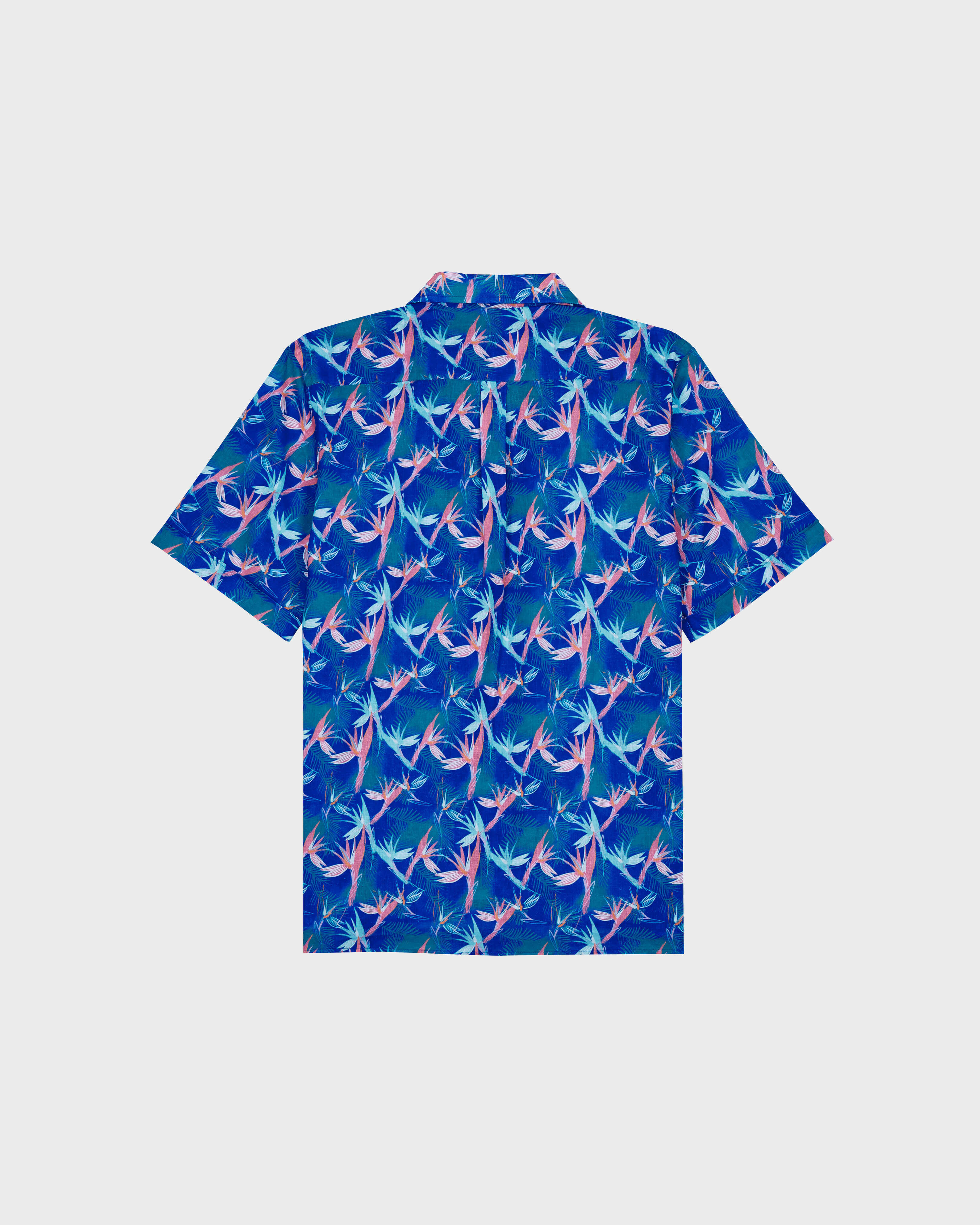 Men Linen and Cotton Bowling Shirt Paradise Vintage PURPLE BLUE back view