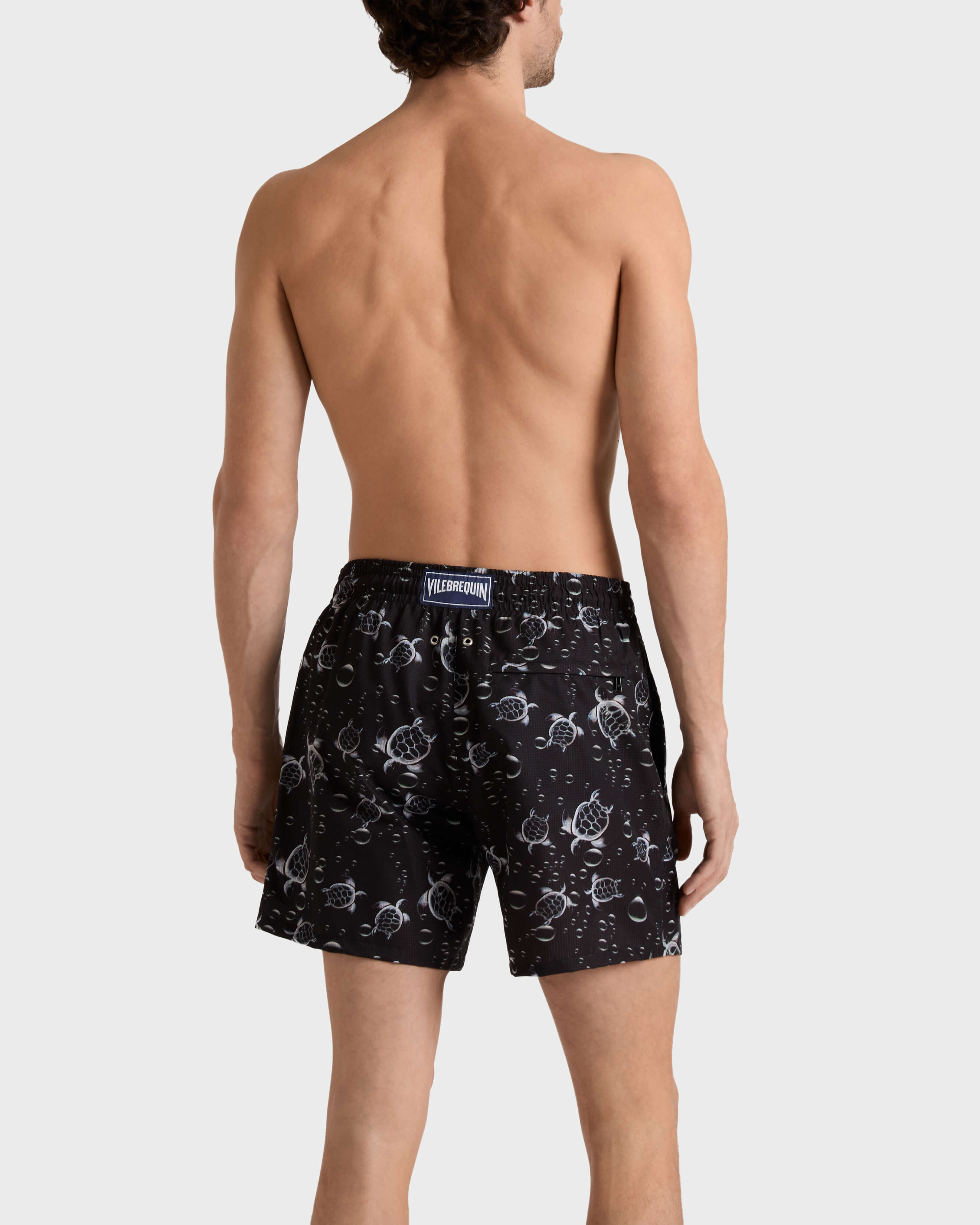 Men Micro-Perforated Ultra-light and packable Swim Trunks Bubble Turtles 3D BLACK backworn view