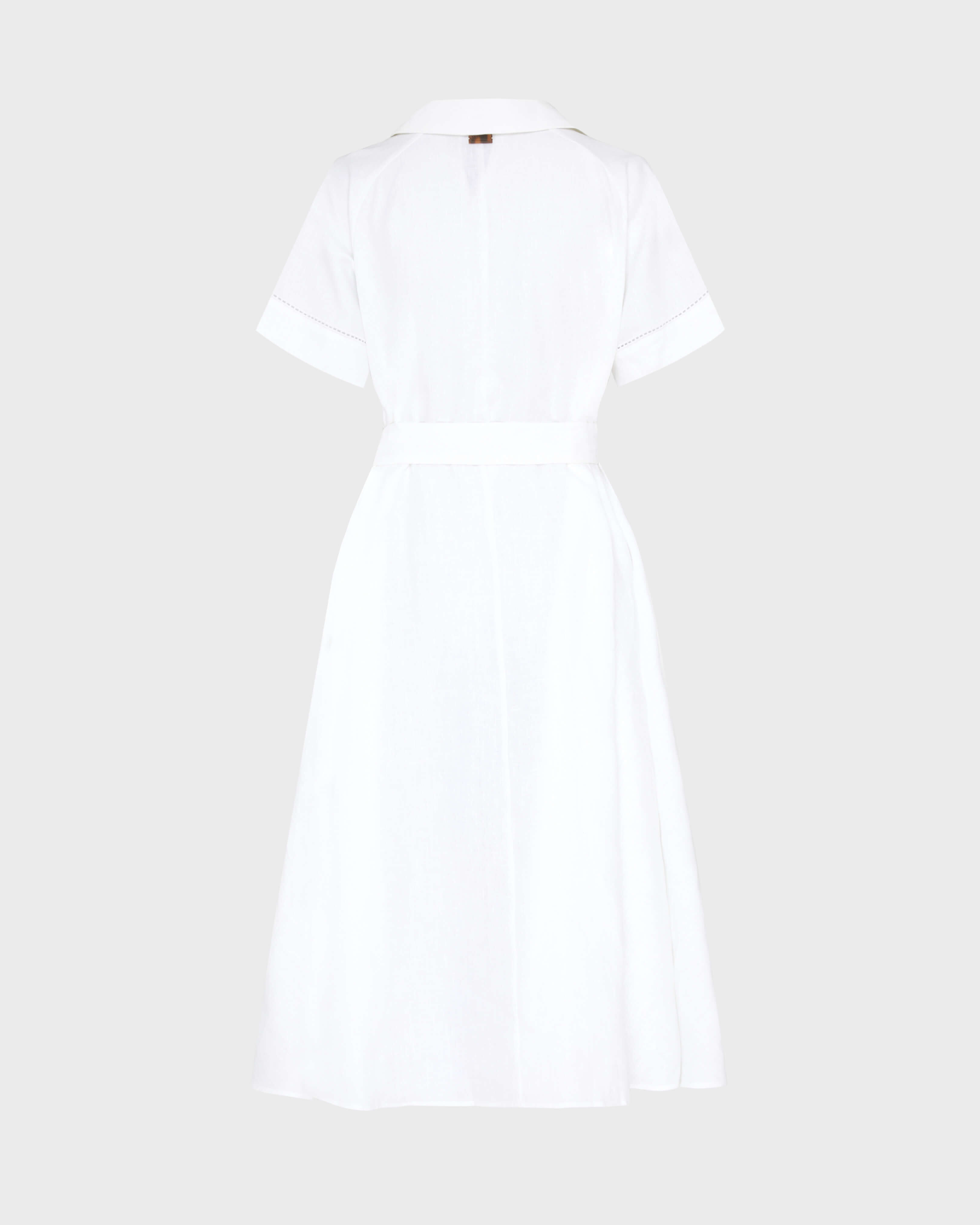 Langes Solid Leinen-Hemdkleid für Damen WEISS back view