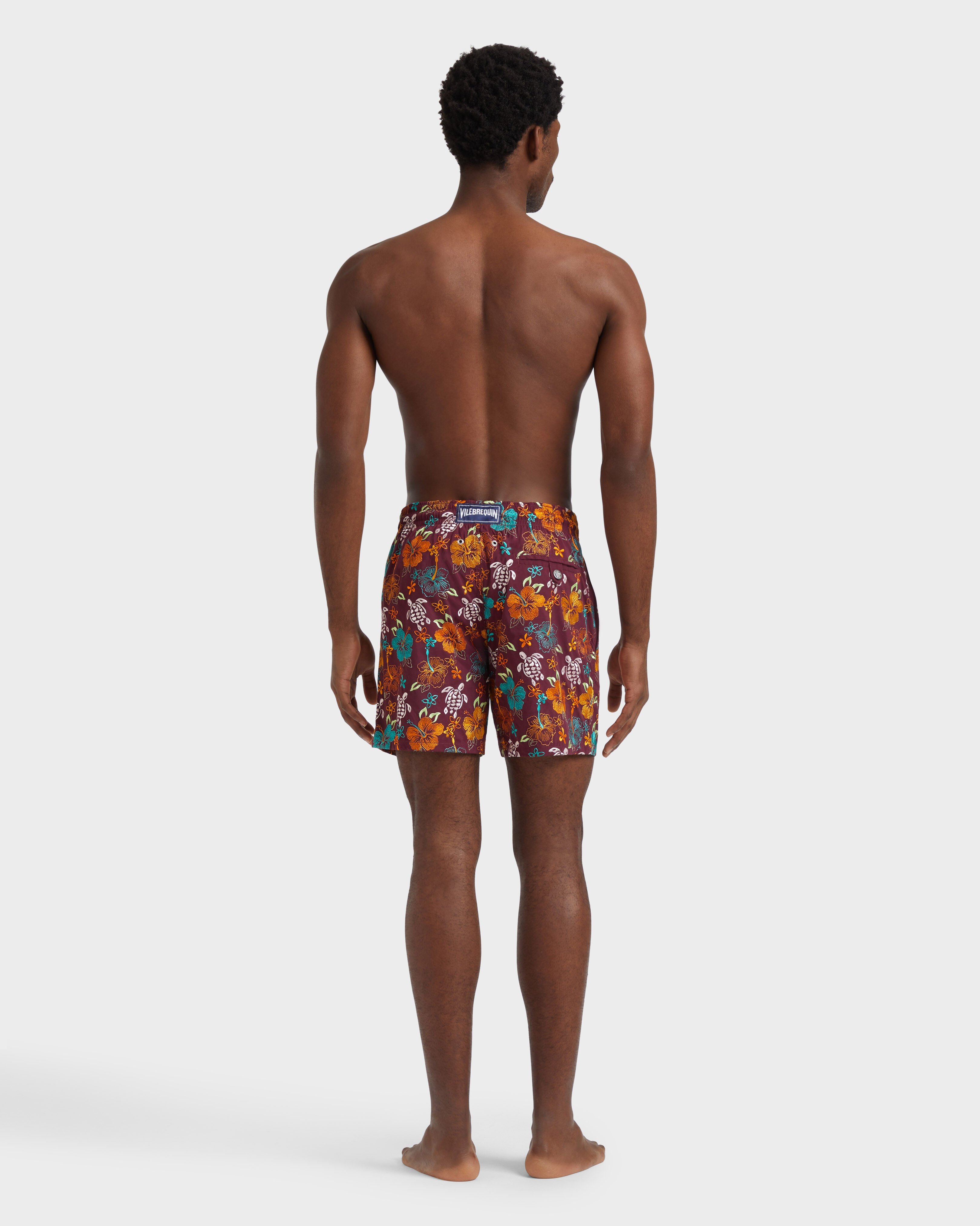 Men Swim Shorts Embroidered Tropical Turtles - Limited Edition BACCHUS backworn view