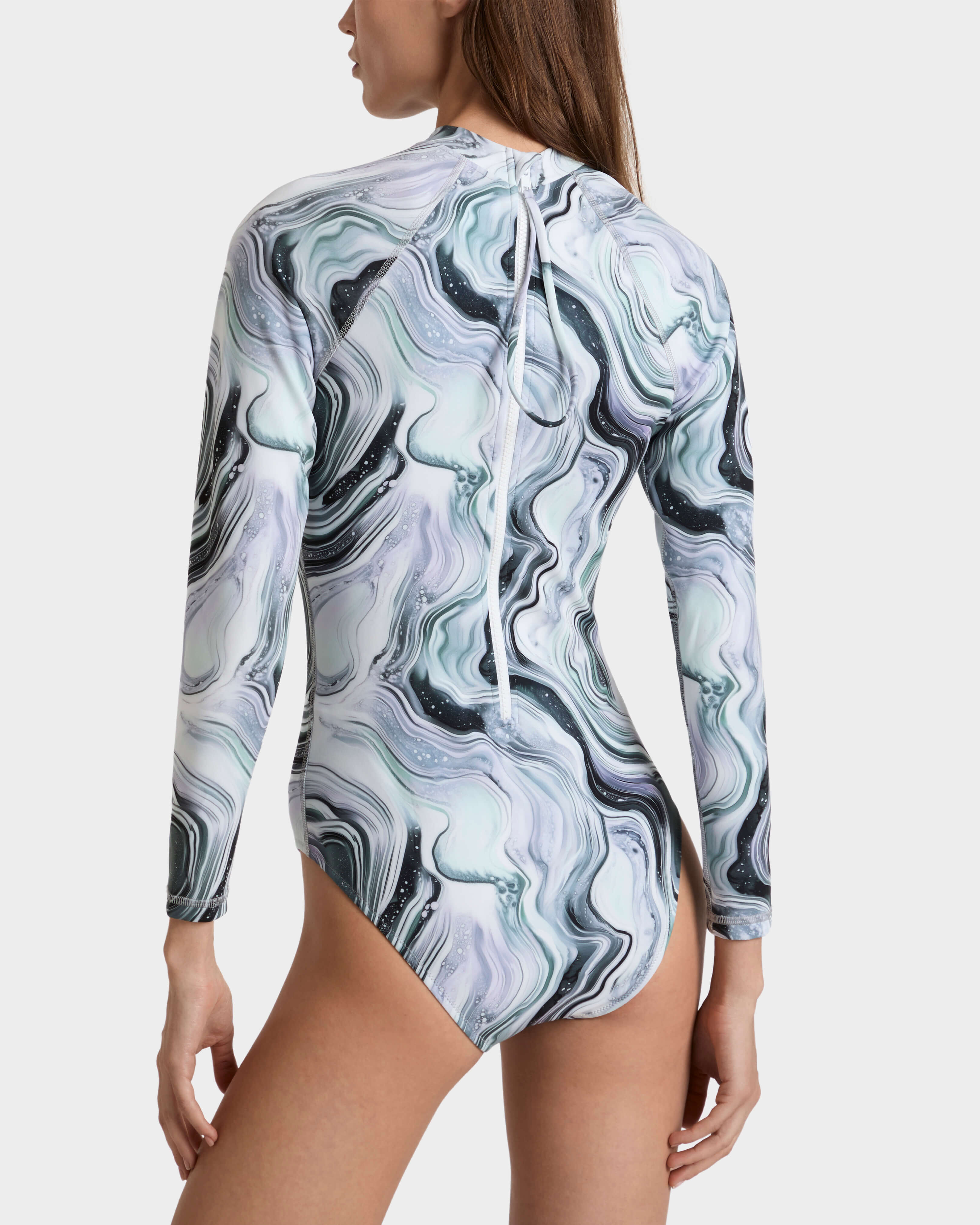Rash guard intera donna con protezione UV Marble BIANCO backworn view
