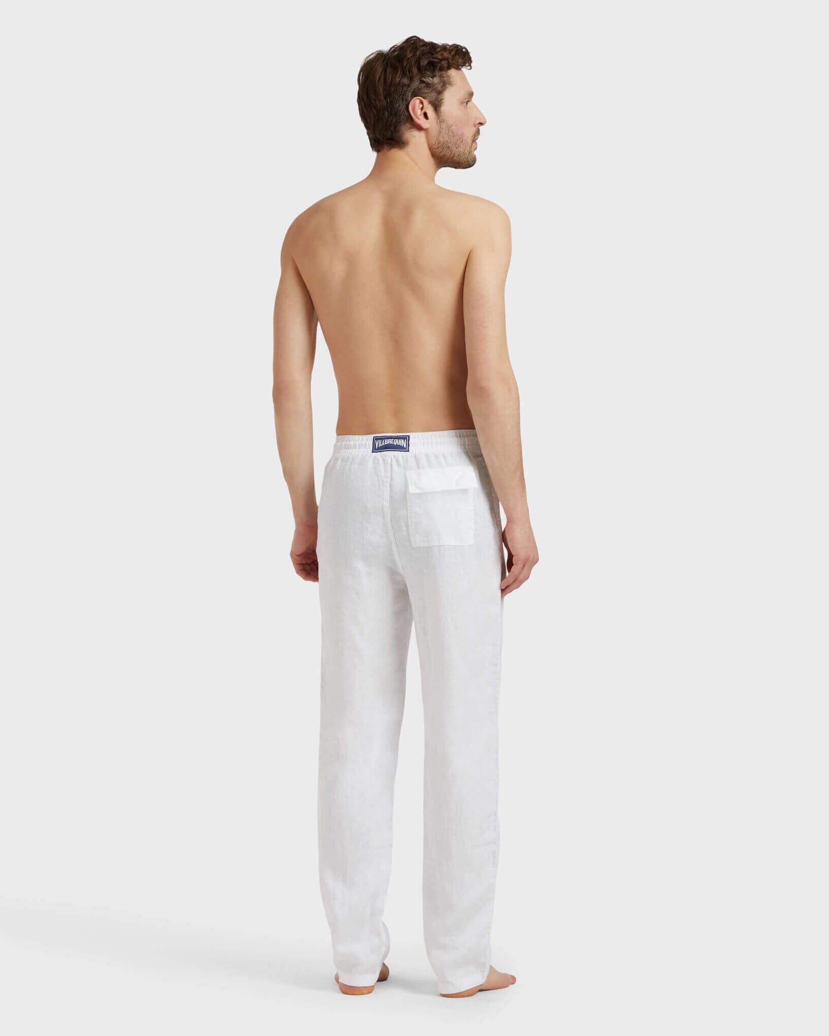 Men Linen Pants Solid WHITE backworn view