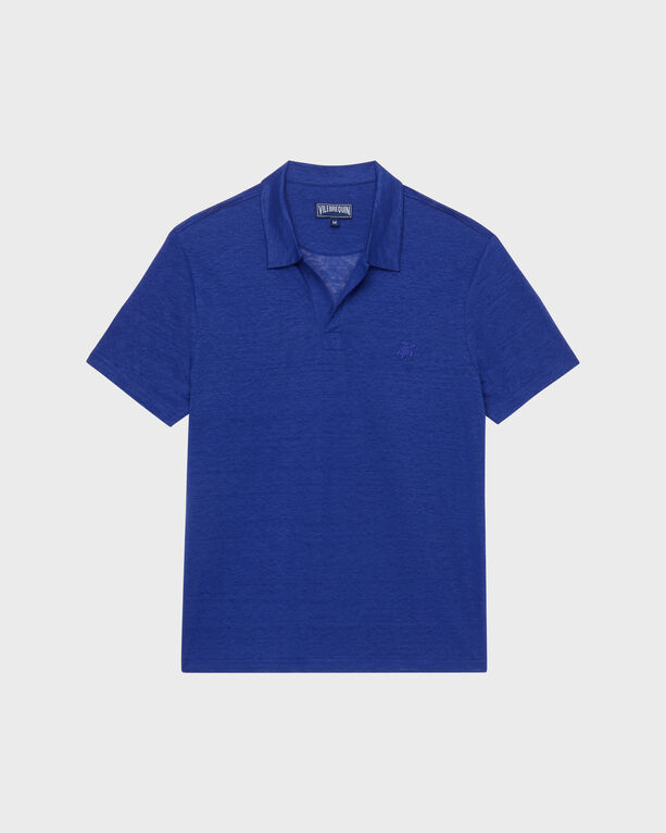 Vilebrequin - Einfarbiges Polohemd Aus Leinenjersey Für Herren - Polohemd - Pyramid - Blau - Größe 4XL