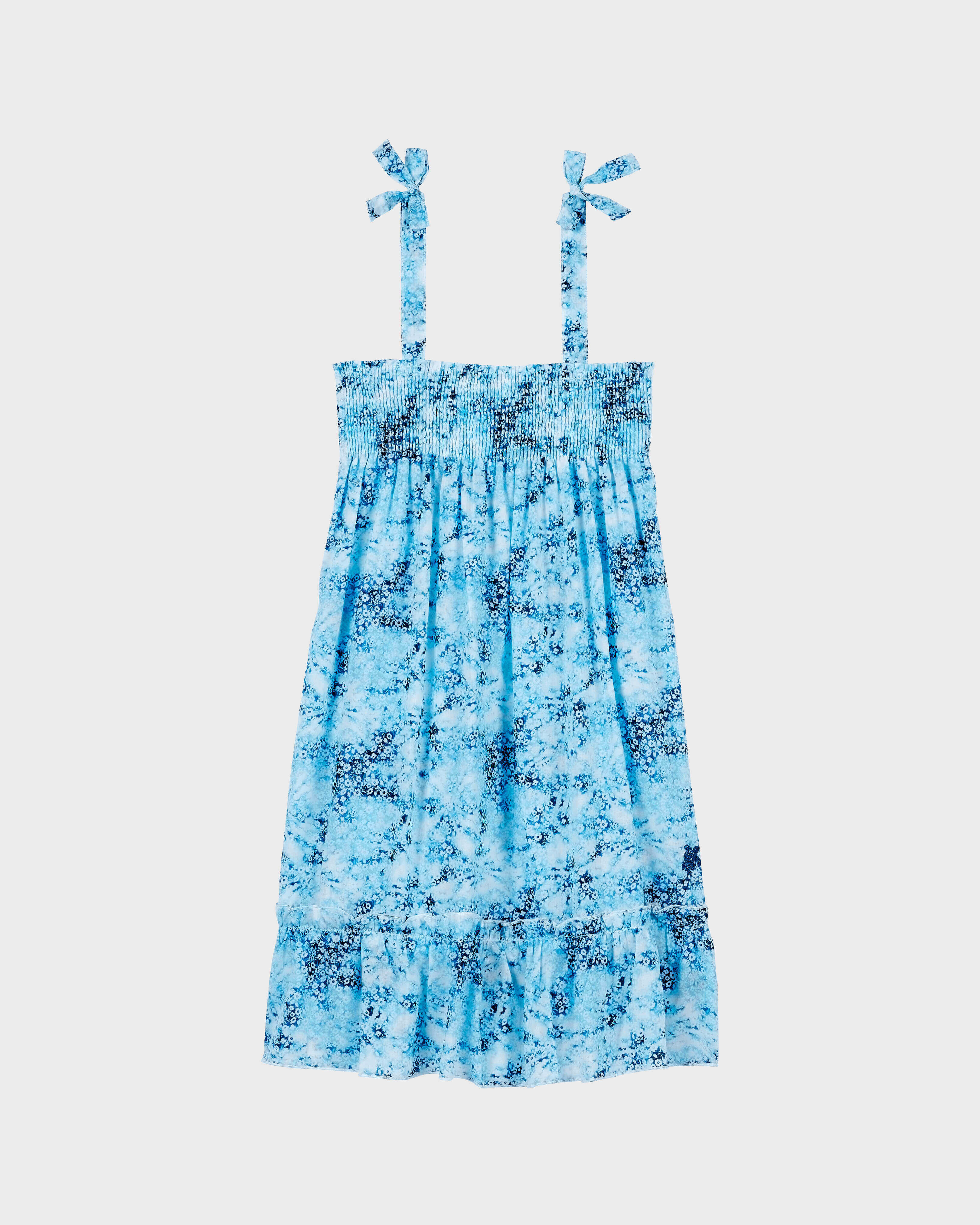 Girls Cotton Dress Flowers Tieand Dye BLU MARINE front view