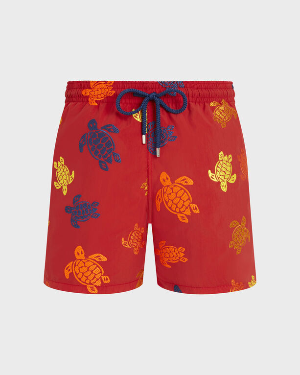Vilebrequin Men Embroidered Swim Shorts Ronde Des Tortues In Red