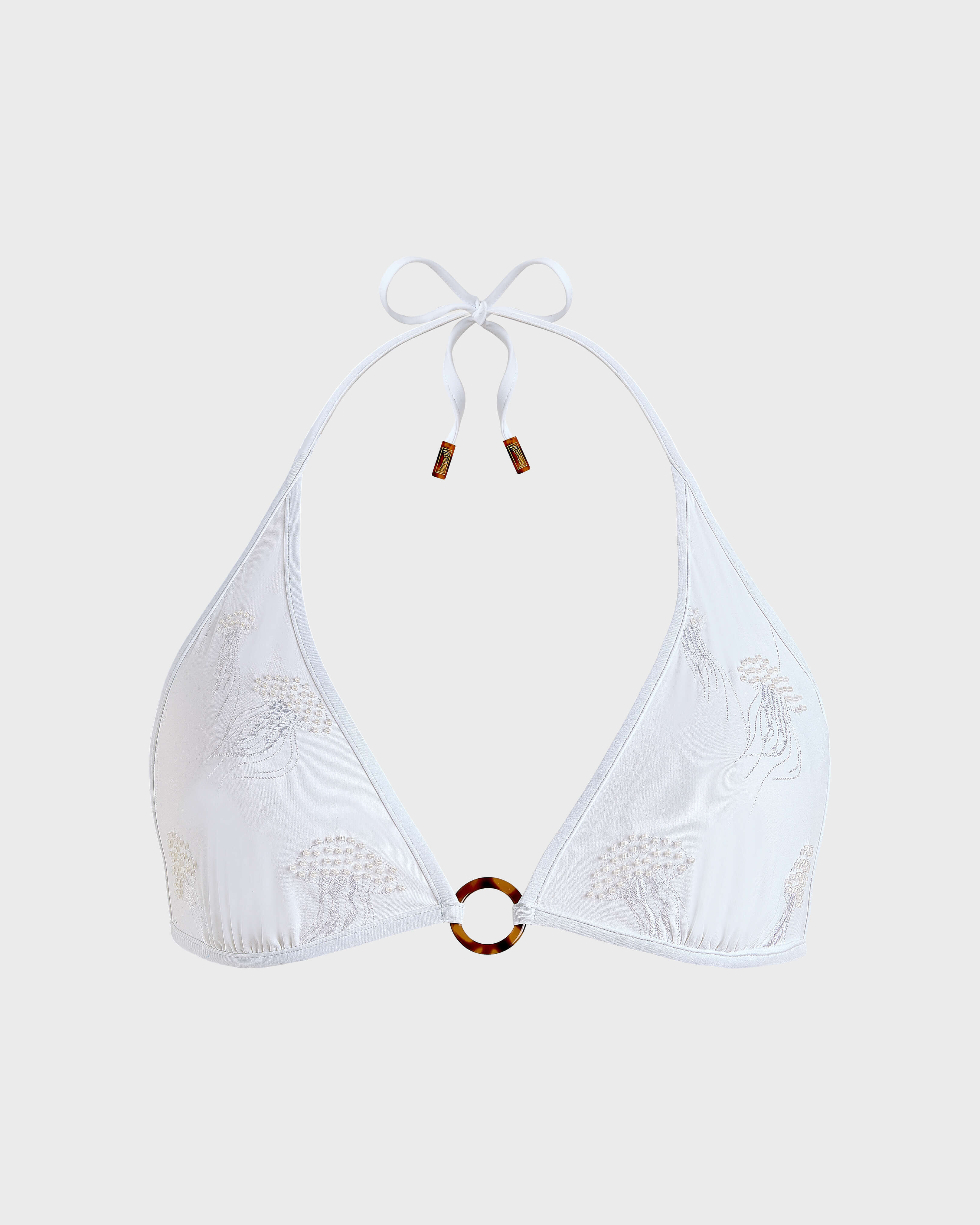 Triangel-Bikini-Top mit bestickten Perlen-Quallen Damen - Collection Limited WEISS front view