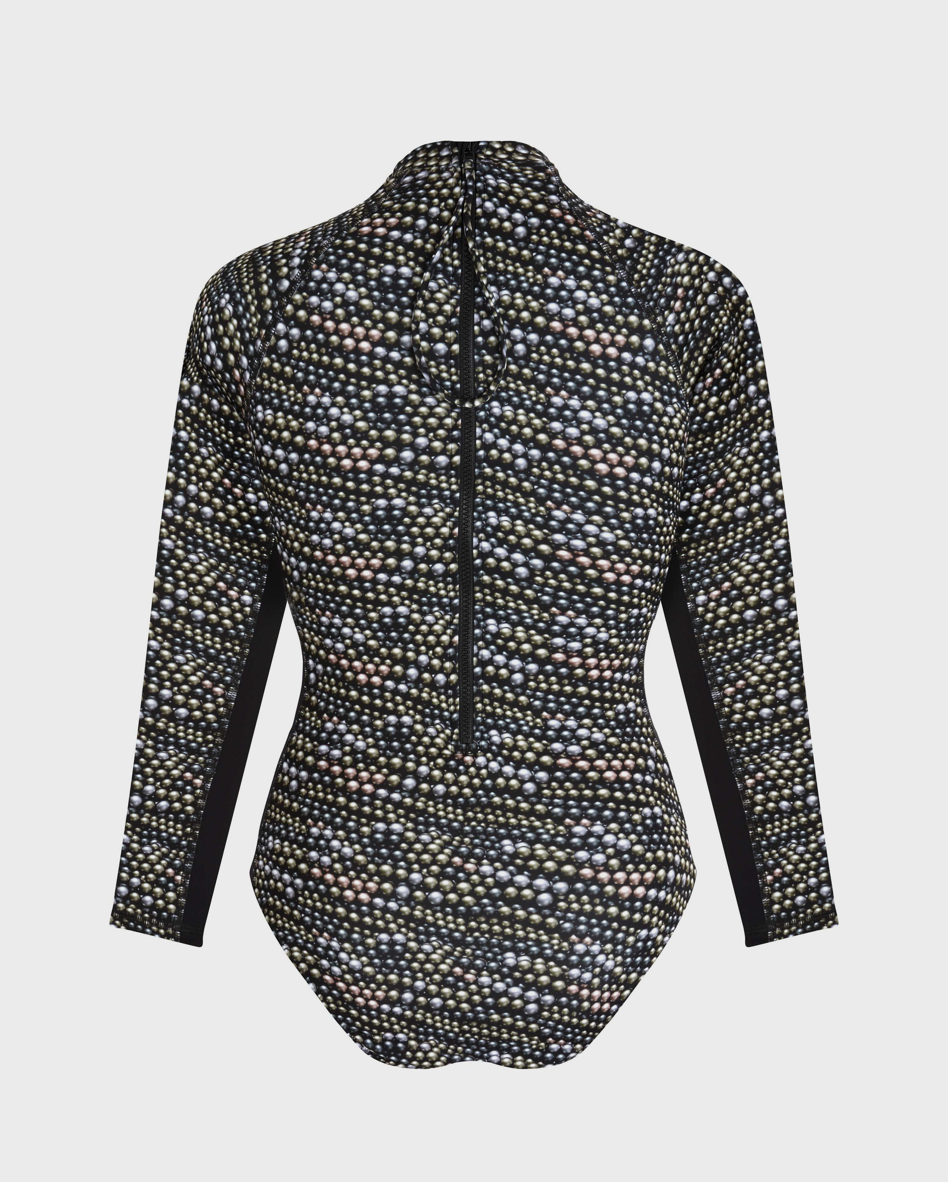Women UV Protection One-Piece Rashguard Pearl BLACK back view