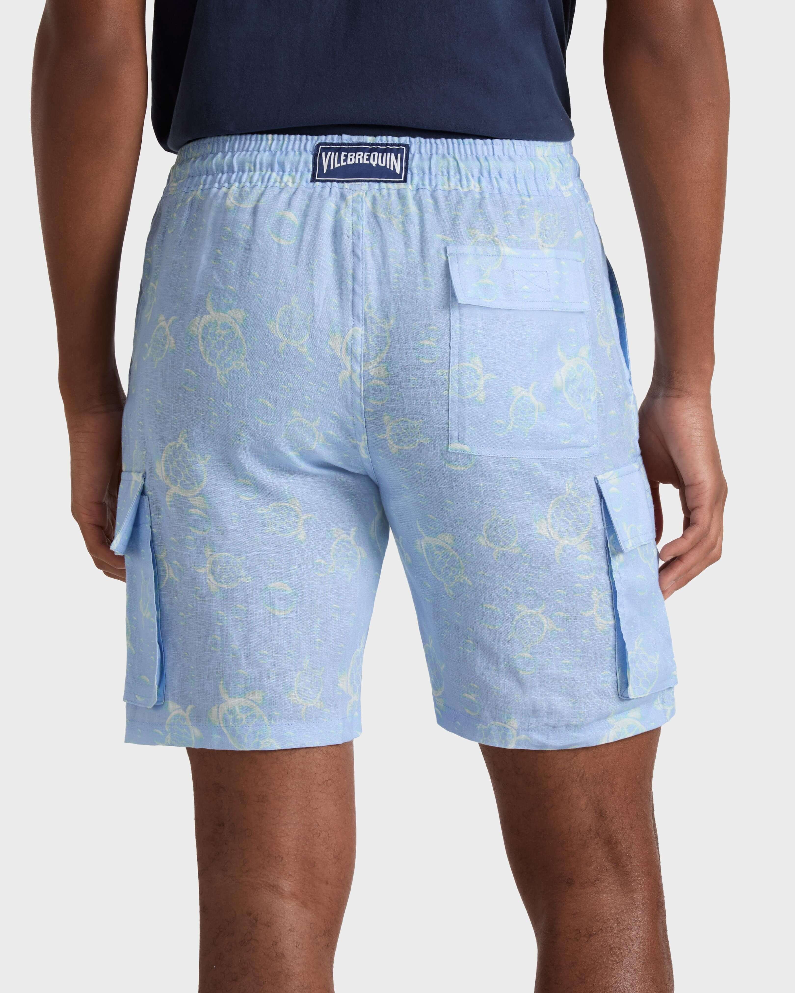 Bermuda uomo in lino Bubbles Turtles 3D CLOUDY backworn view