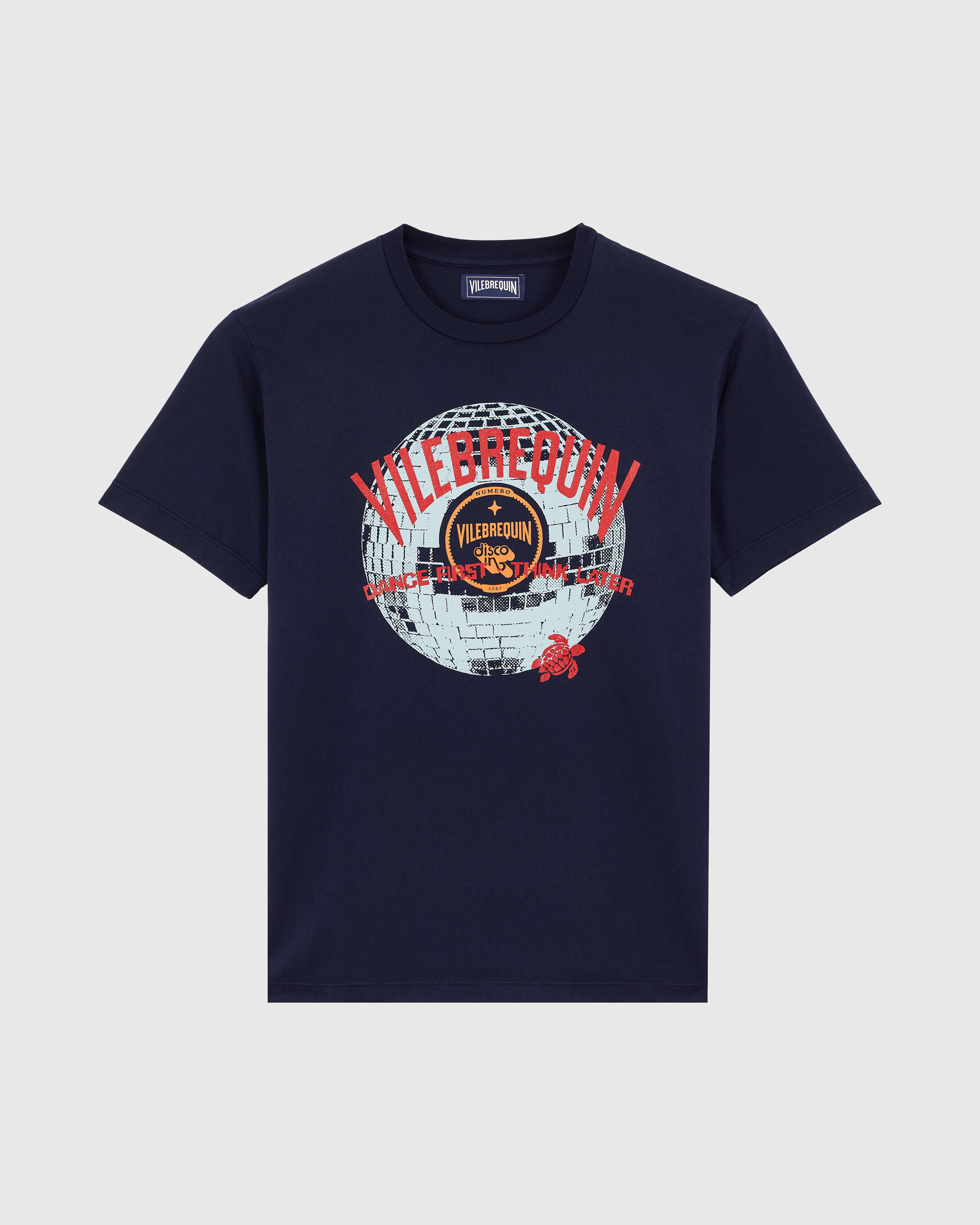 Men Cotton T-shirt VBQ Disco Ball NAVY front view