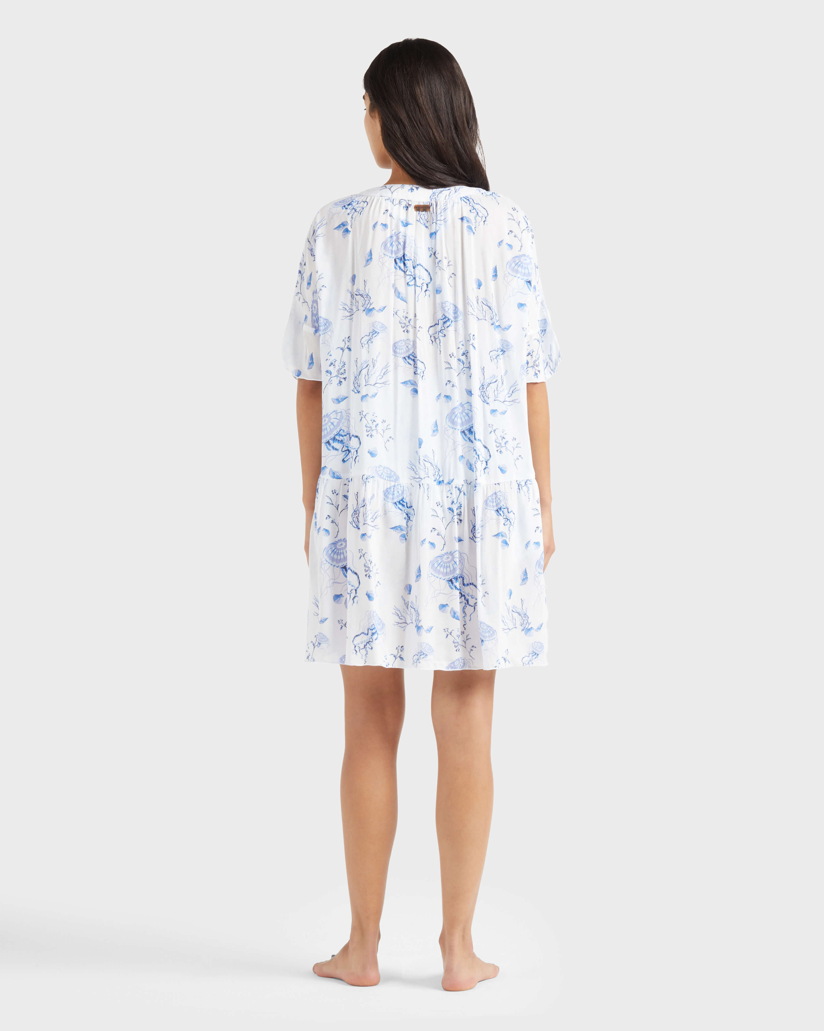 Women Viscose Dress Medusa and Shells WHITE backworn view