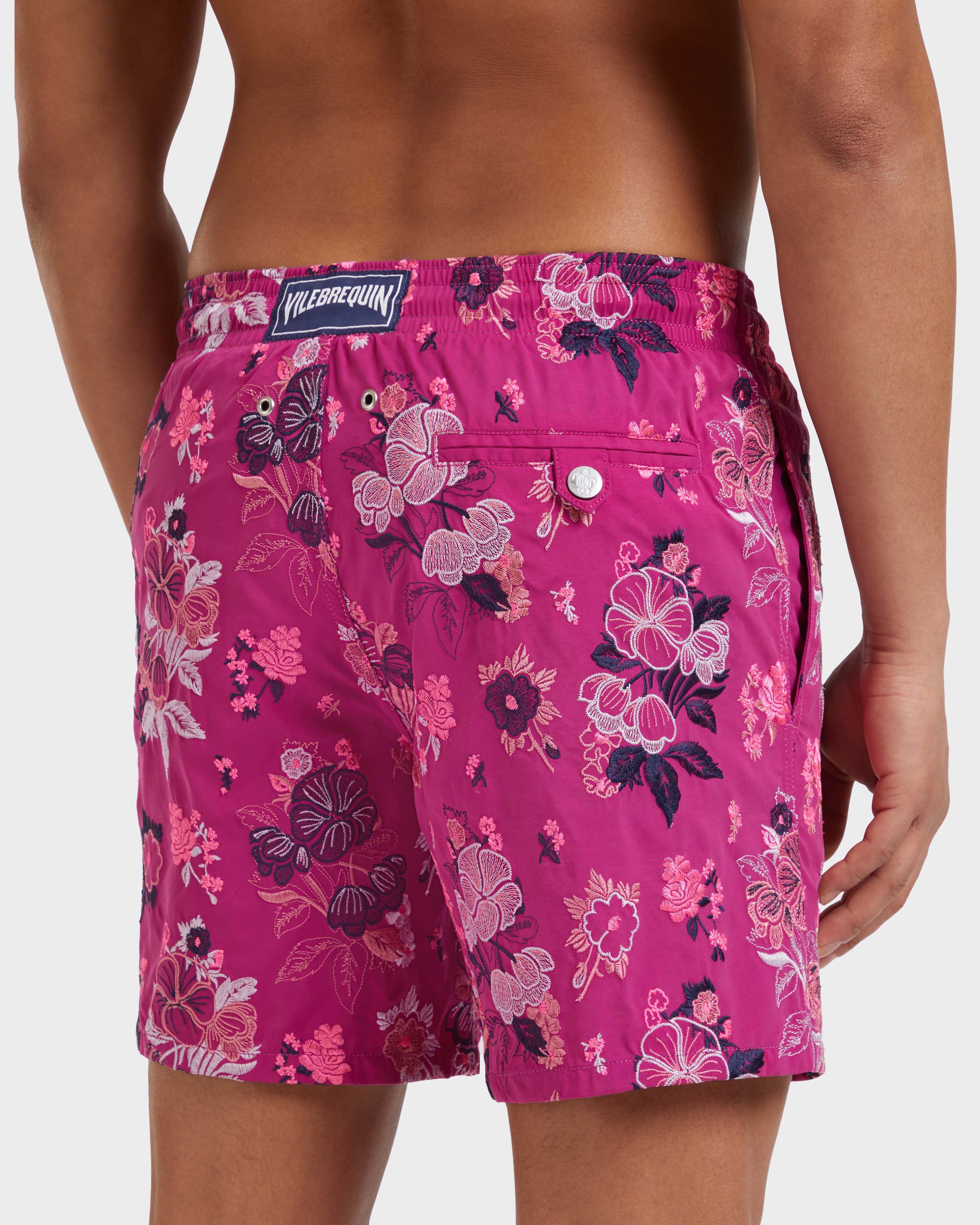 Men Swim Shorts Embroidered Flowers - Limited Edition CRIMSON PURPLE supp2 view