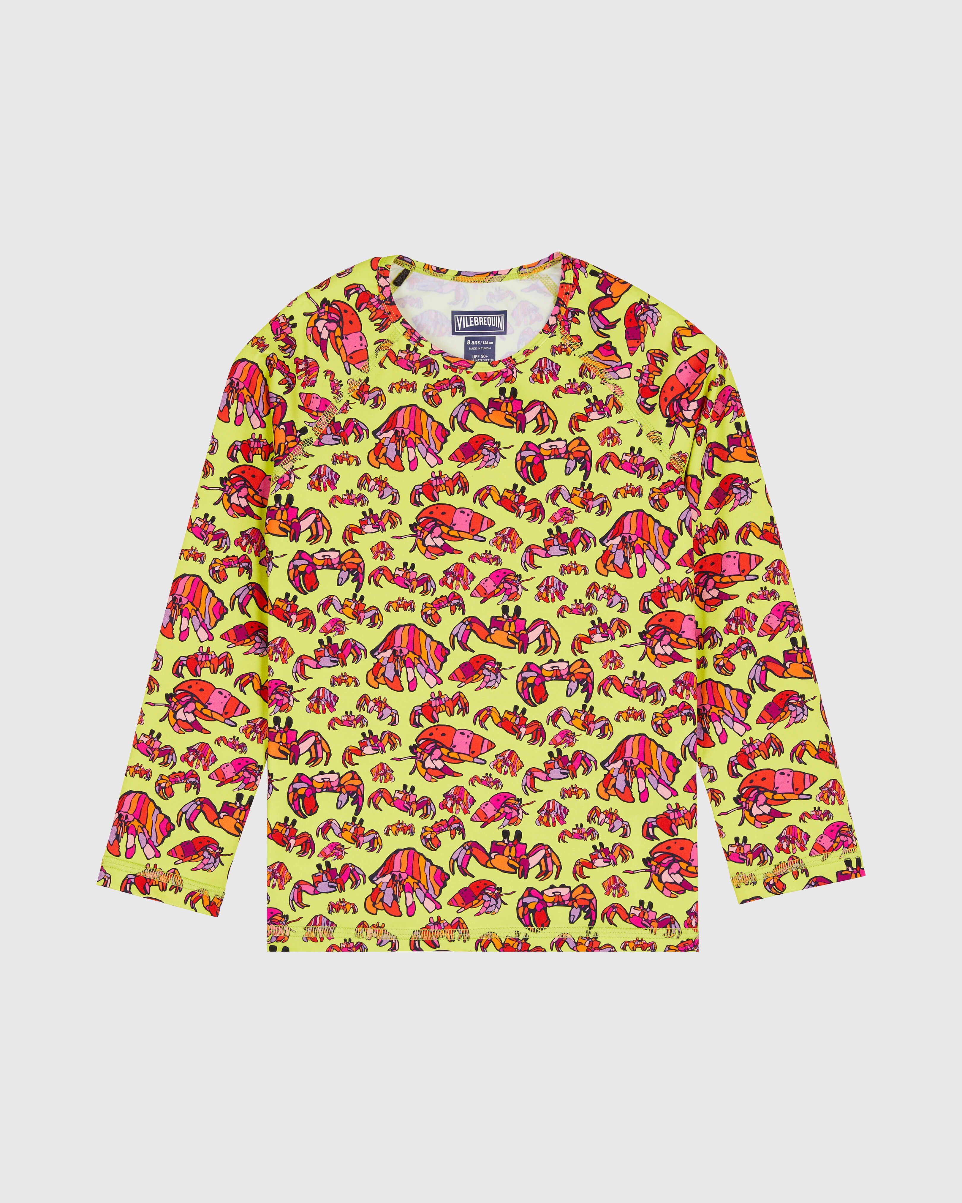 Boys Long Sleeves Rashguard Hermit Crabs CHARTREUSE front view