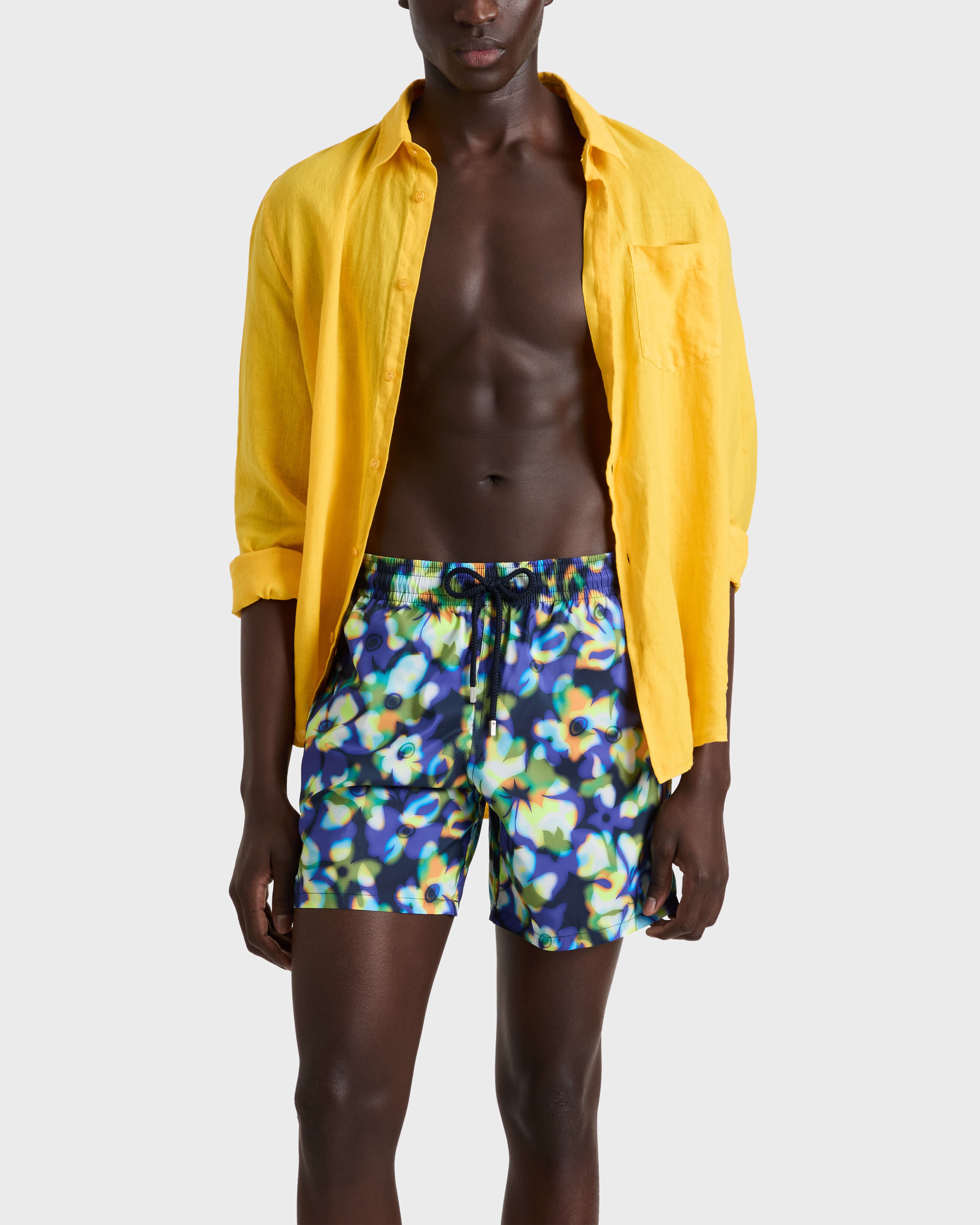 Men Ultra-light and packable Swim Shorts Frangipanier Trouble NAVY frontworn view