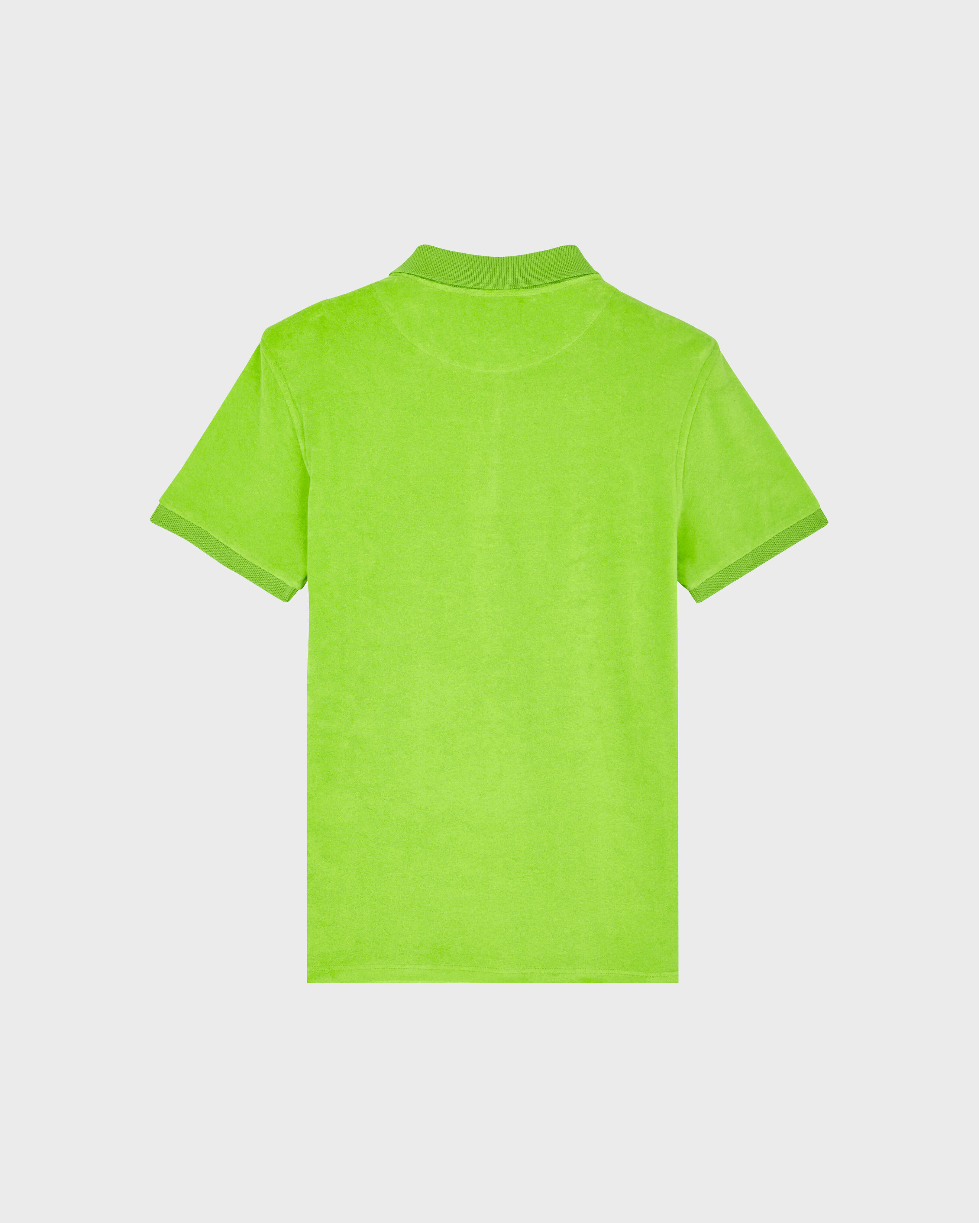 Men Terry cloth Polo Shirt Solid GRASS GREEN back view