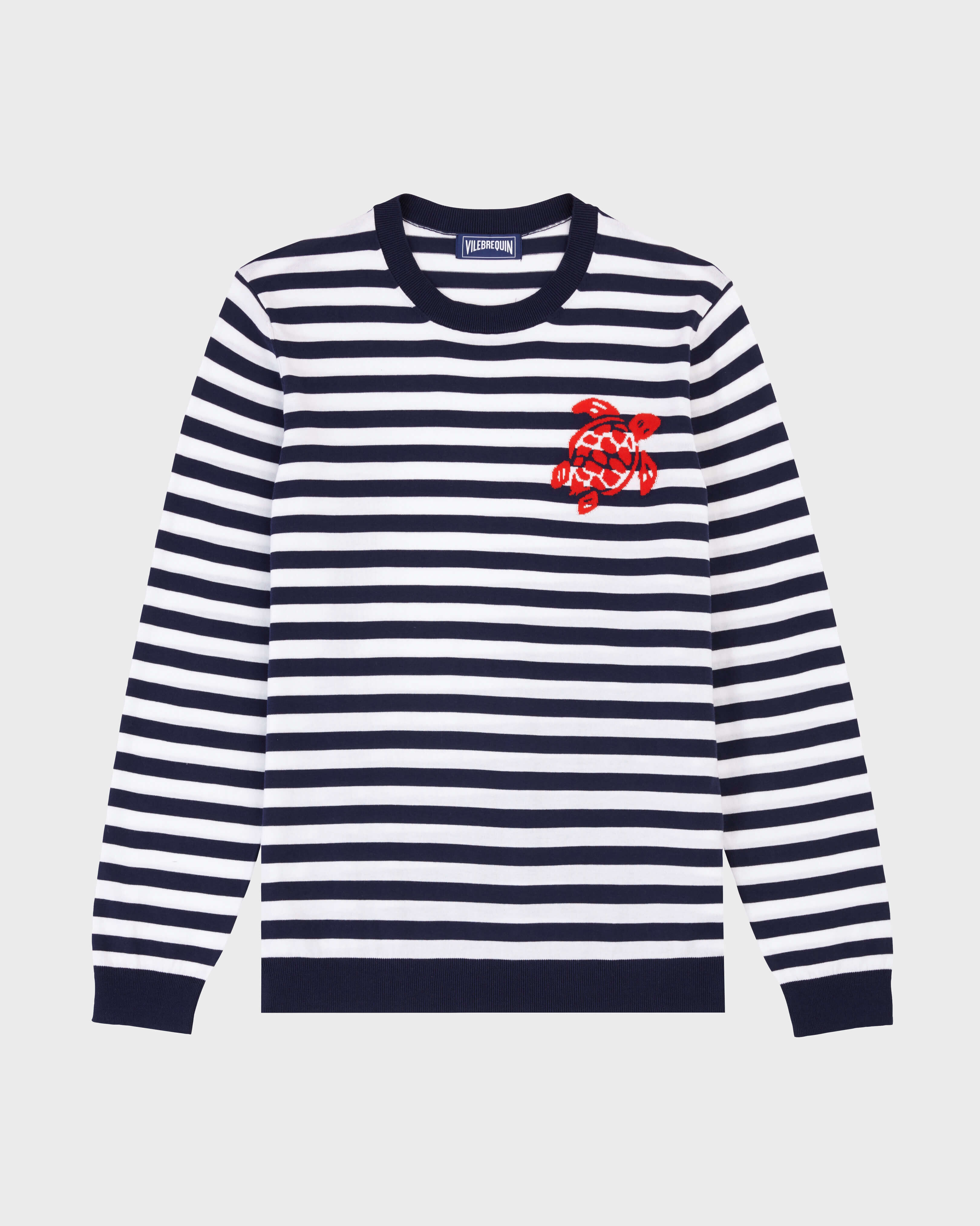 Jersey de algodón a rayas de cuello redondo para hombre MARINO / BLANCO front view