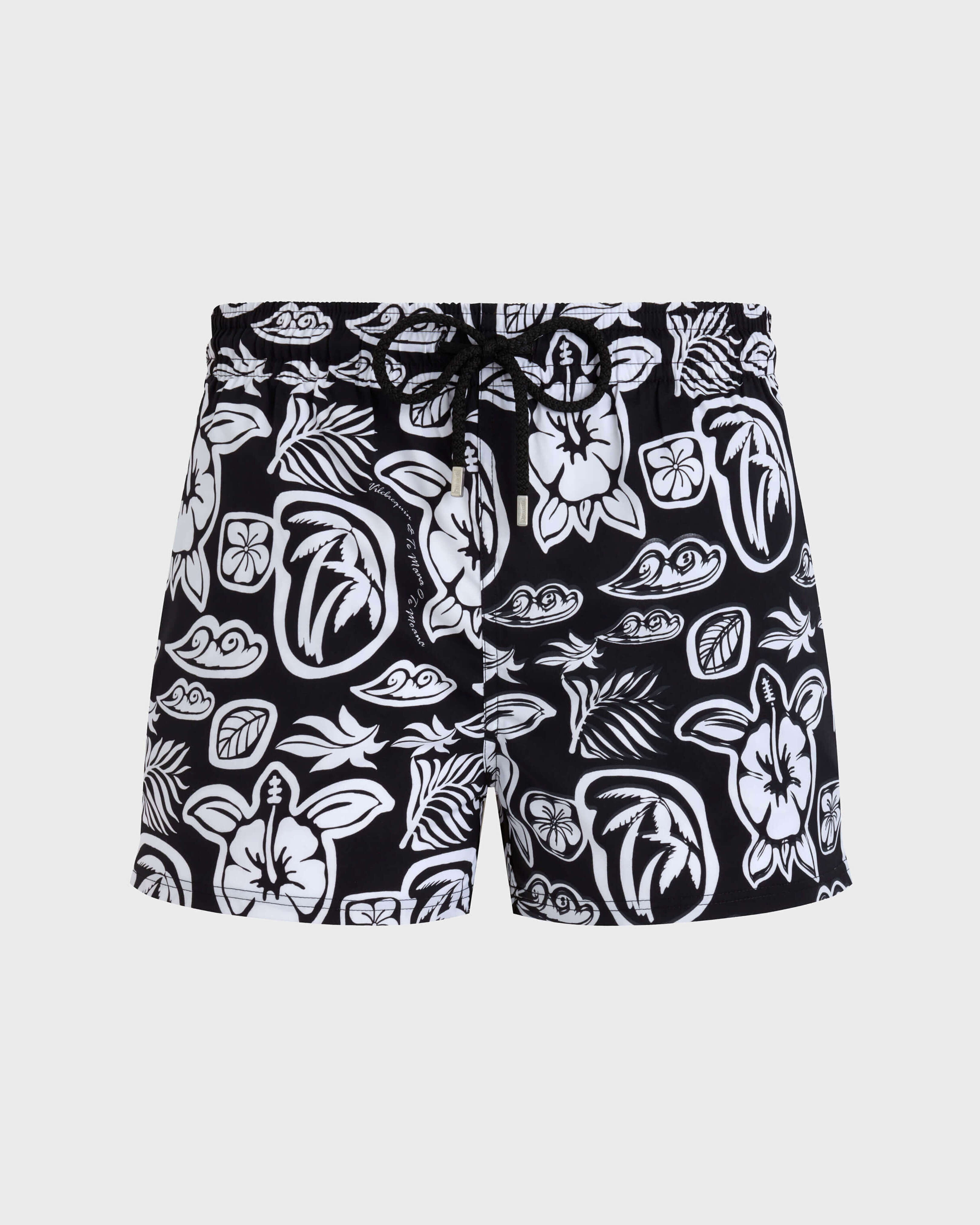 Men Short Swim Shorts Tahiti Turtles BLACK front view