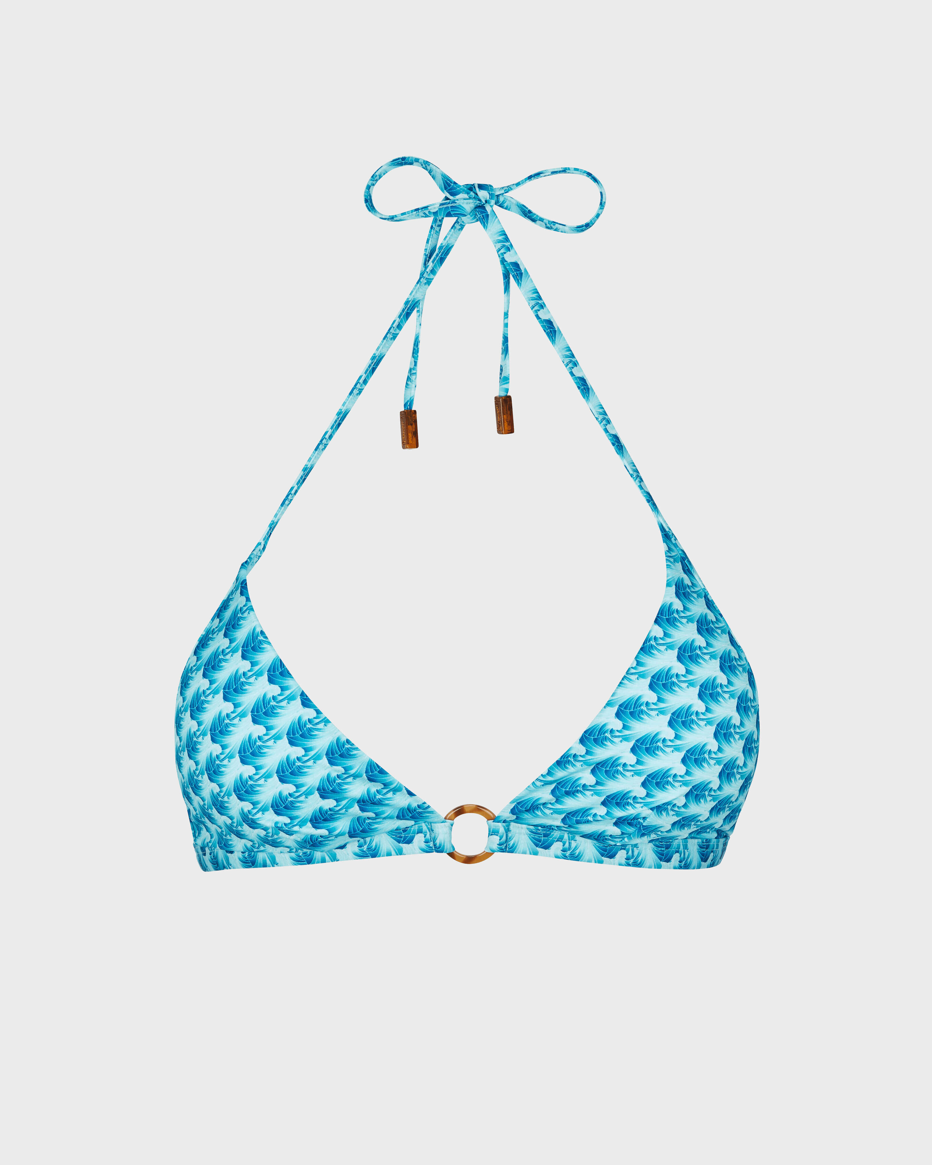 Top de bikini anudado alrededor del cuello con estampado Micro Waves para mujer LAZULII BLUE front view