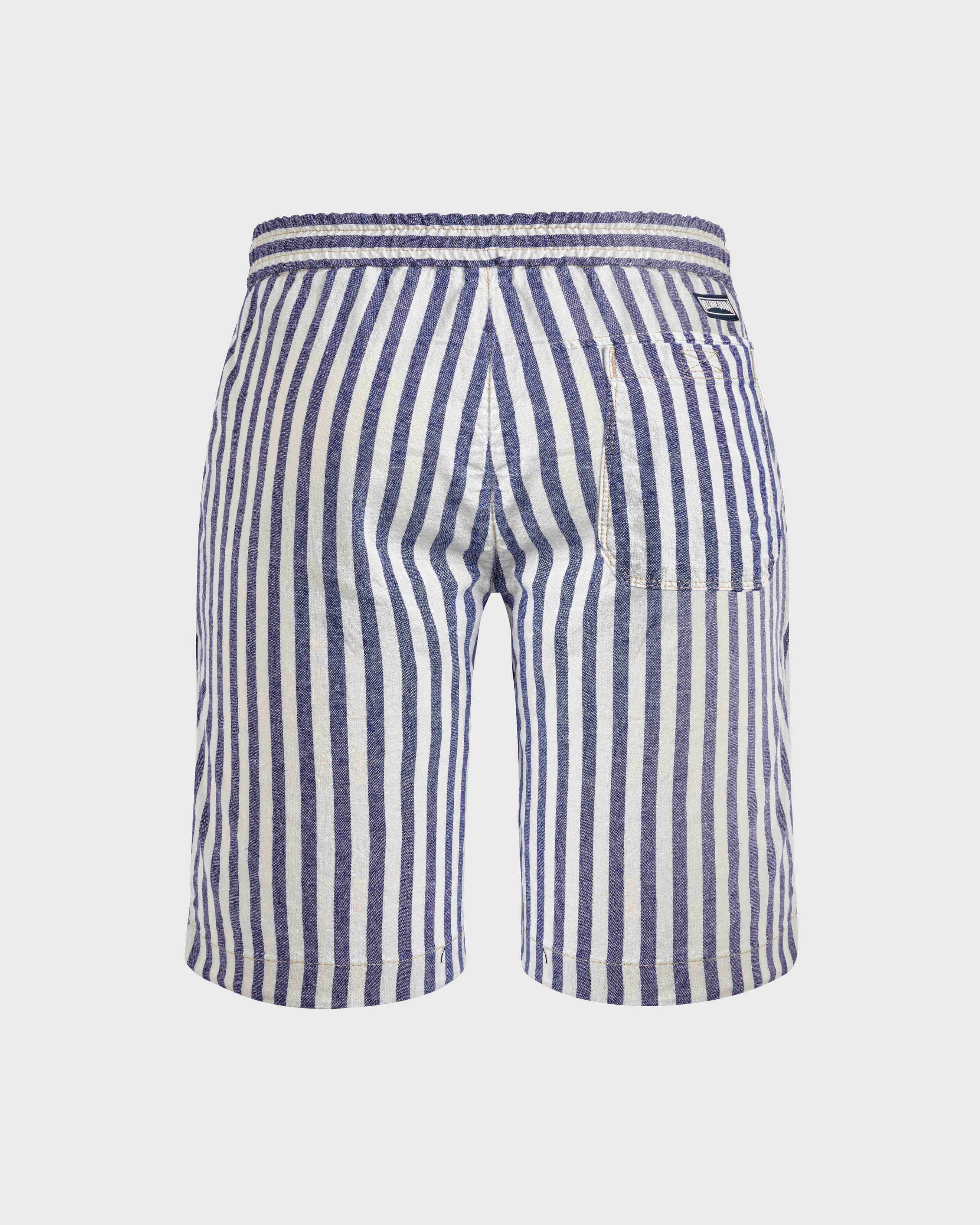 Gestreifte Bermudashorts aus Baumwolle und Leinen für Herren MIDNIGHT back view